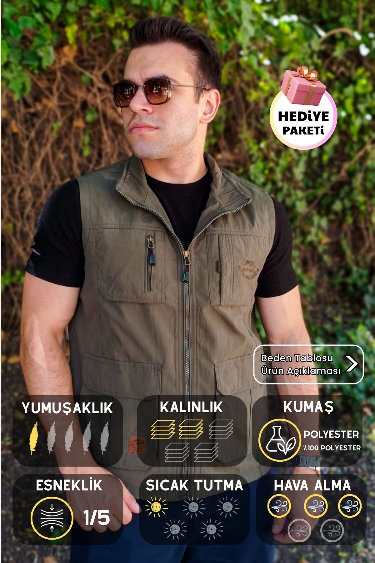 Erkek Yeşil Mevsimlik Nefes Alan Hızlı Kuruyan Çok Cepli Taktikal Kolsuz Yelek 25EYLKJPBL