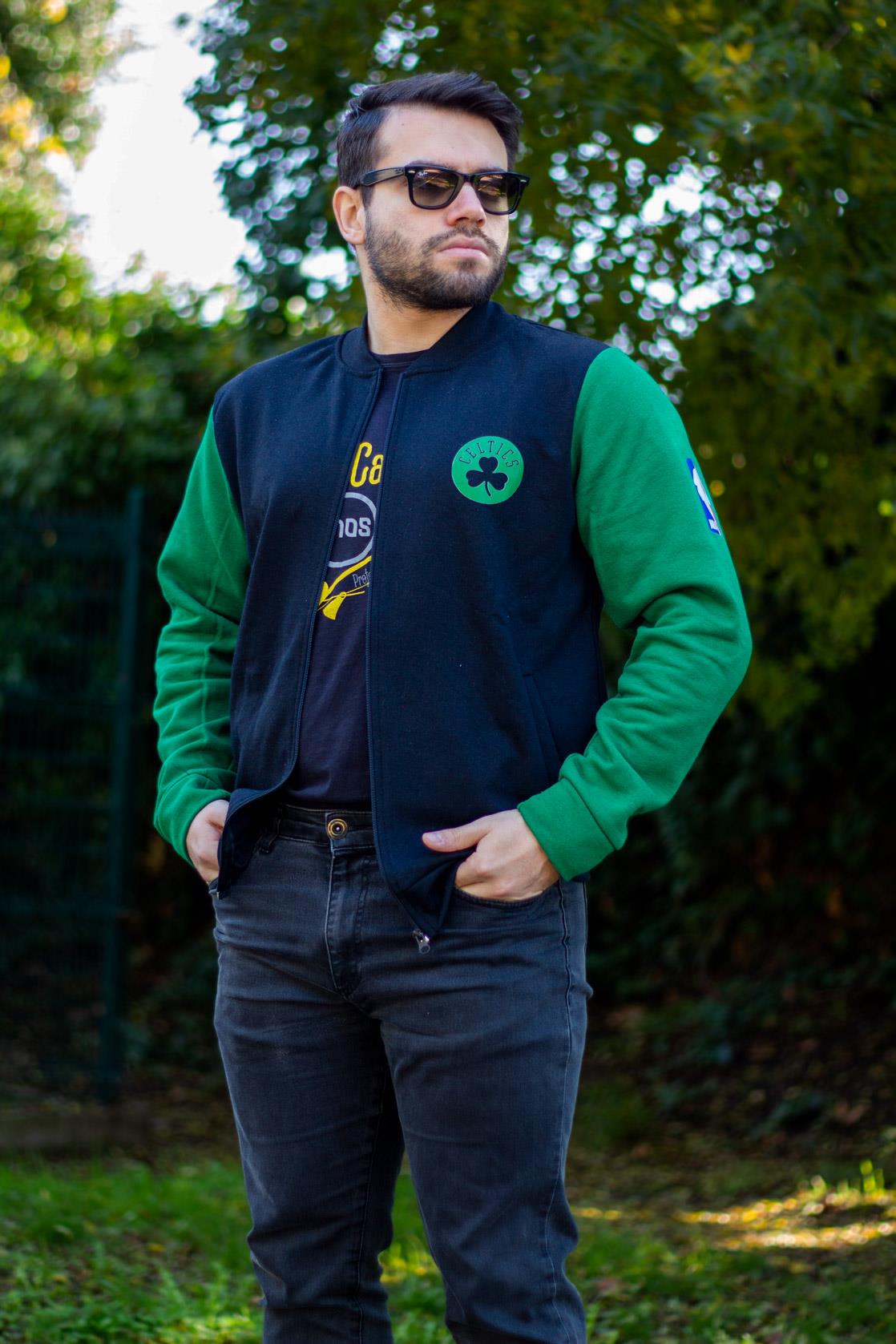 Erkek Yeşil Siyah Baskılı Fermuarlı Kolej Ceket 24ECKTKOLC