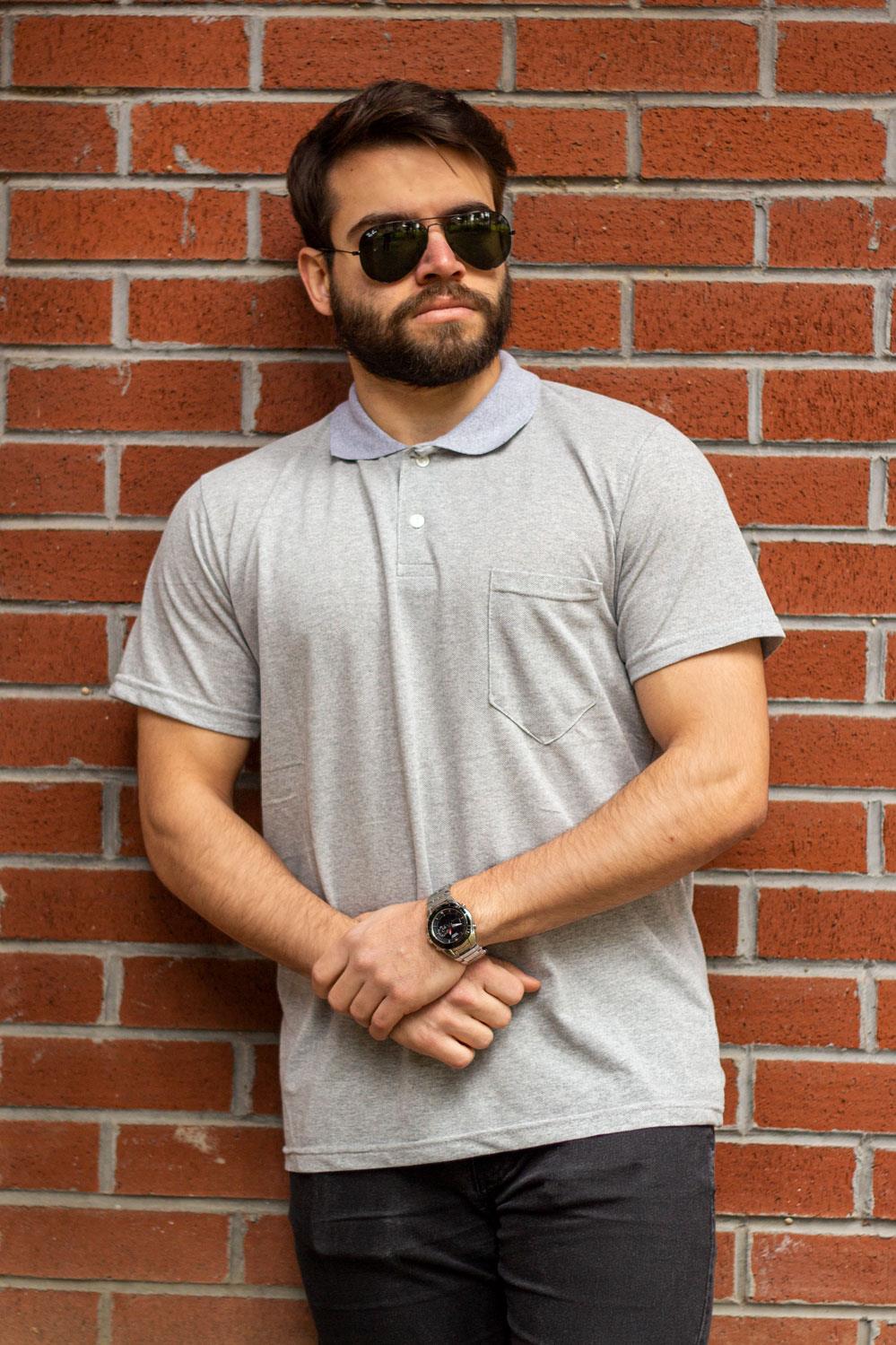 Gri Basic Düz Polo Yaka Kısa Kollu Pamuklu Erkek Tişört 22EPLYOPOL