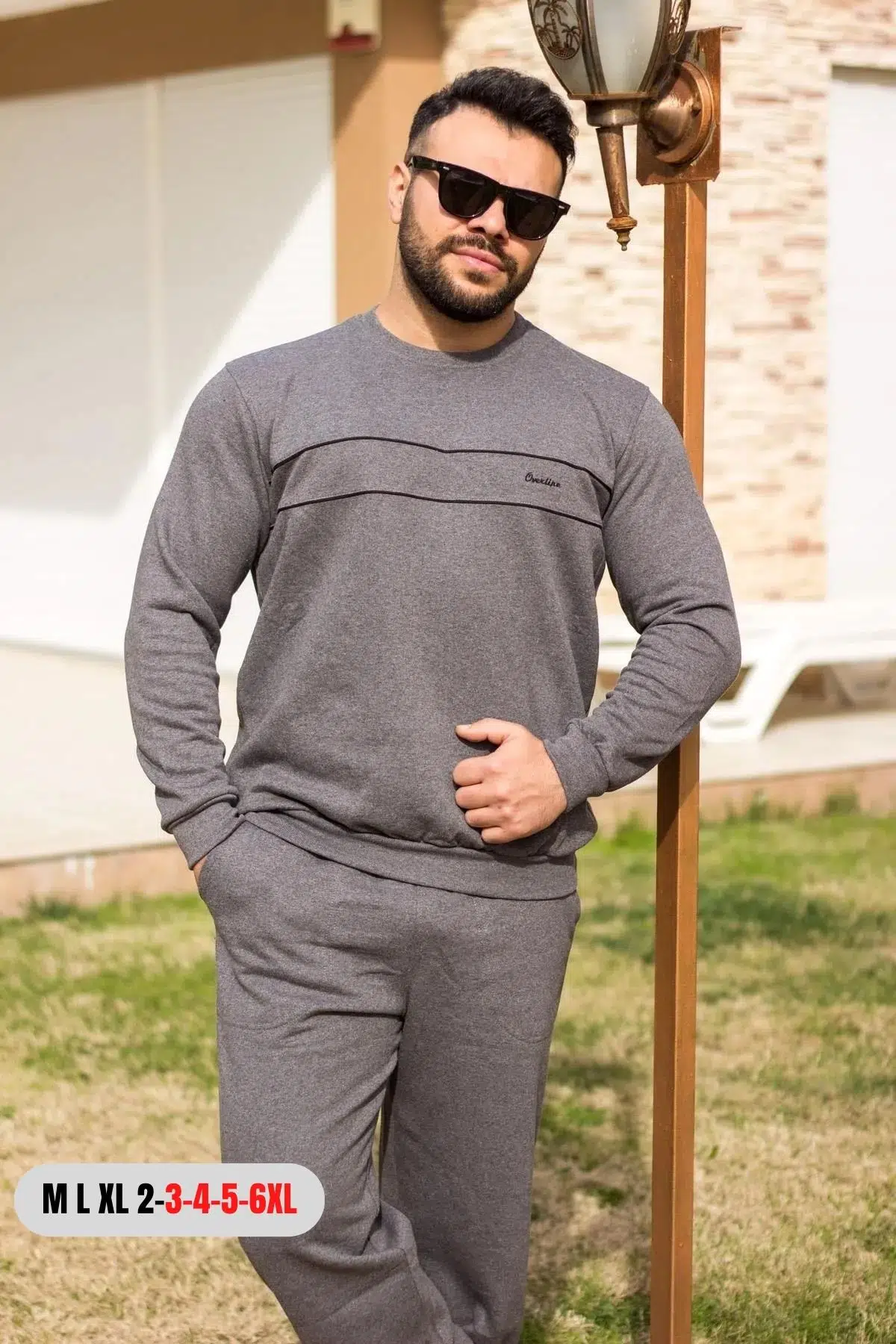 Koyu Gri Normal - Battal Büyük Beden Kalın Sweat Erkek Eşofman Takımı 21EESTBAKT