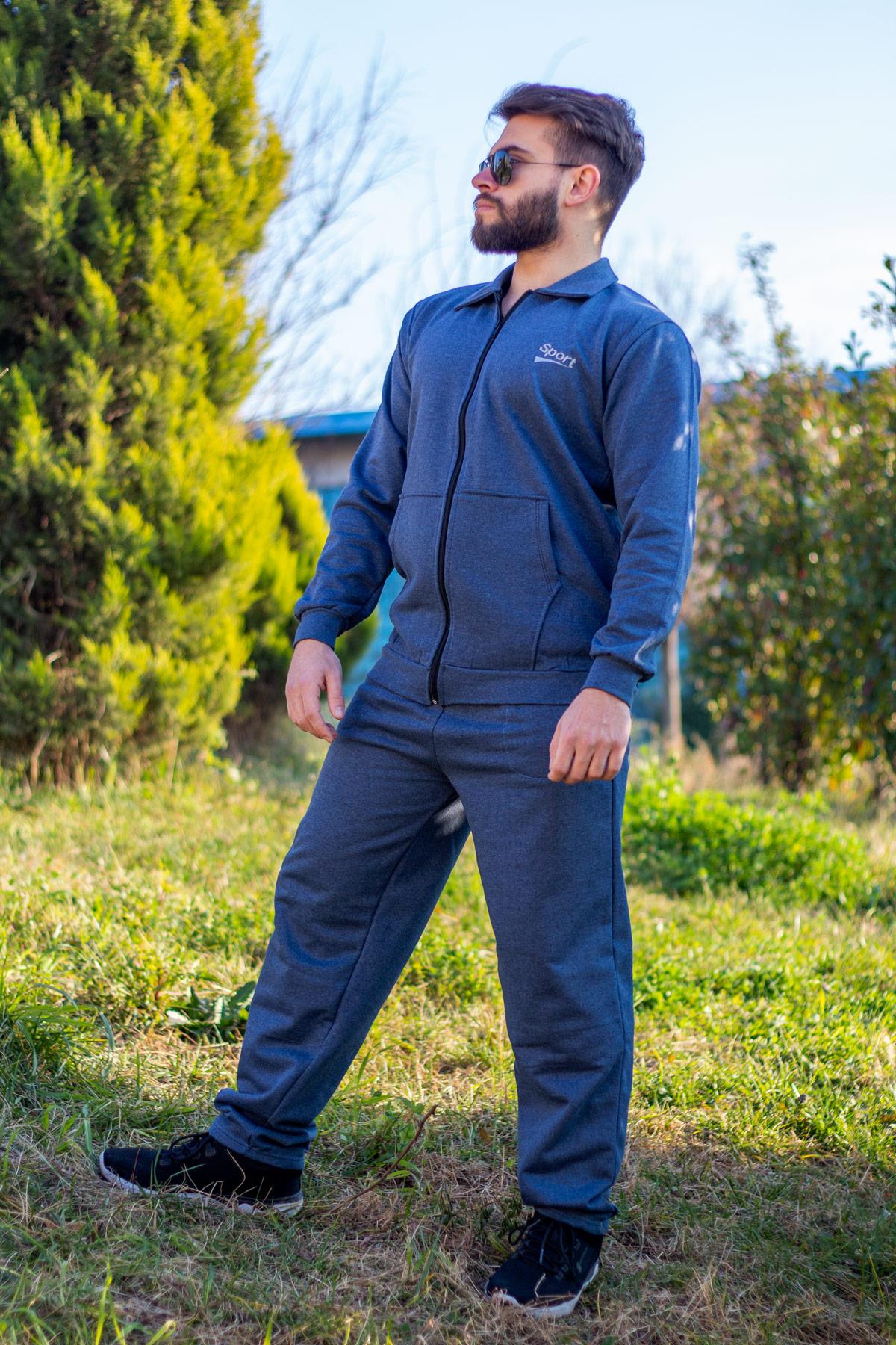 İndigo Basic Düz Fermuarlı İçi Yumuşak Kalın Sweat Eşofman Takımı Erkek 21EESTFERM