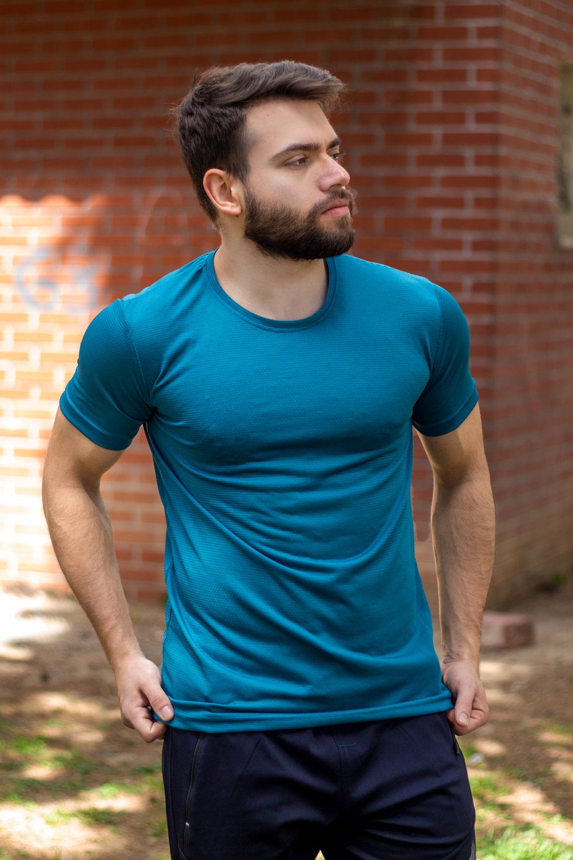 İndigo Mavi Basic Rahat İnce Petek Kumaş Spor Erkek Tshirt 22ETSHPORT