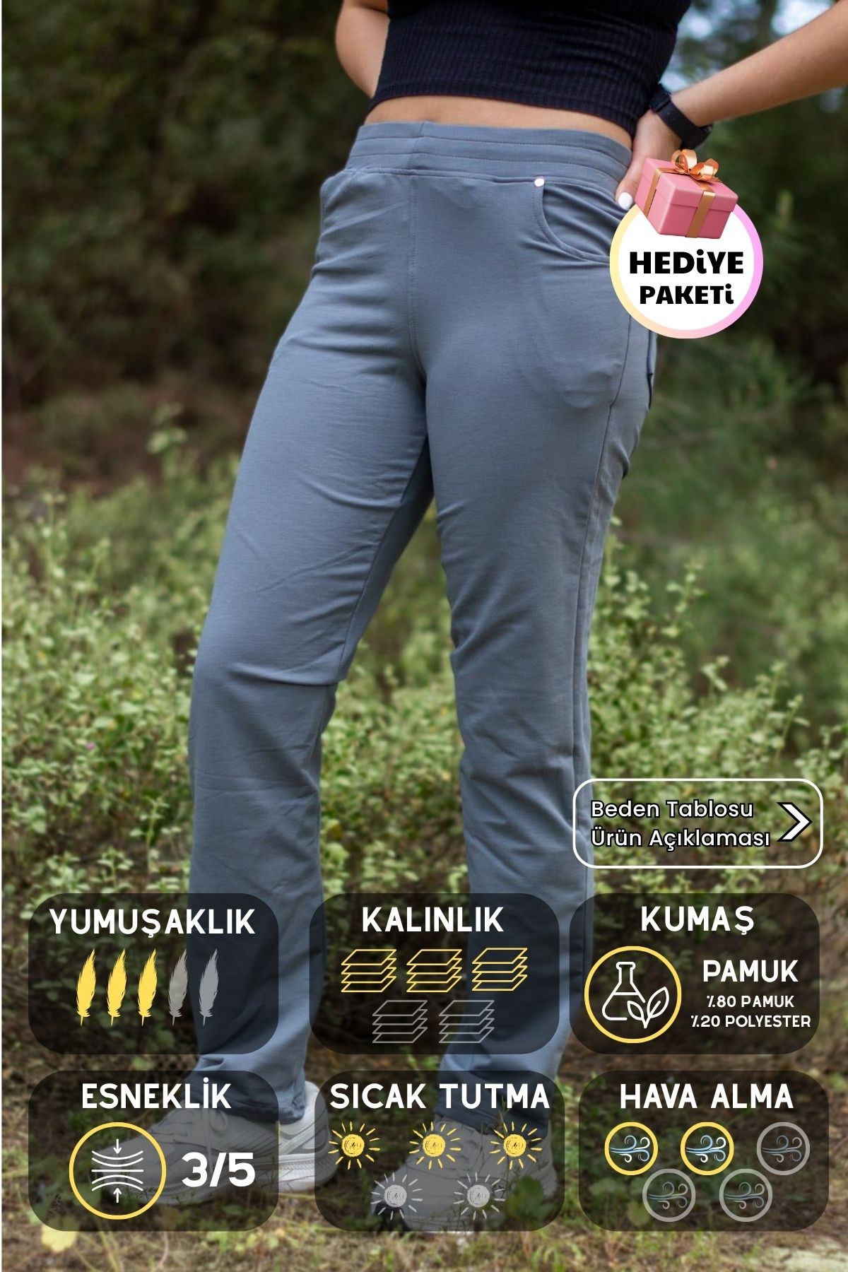 Kadın Açık Gri Ön Arka Cep Gizli İpli Lastikli Rahat Pantolon Eşofman Altı 21KESAPANT