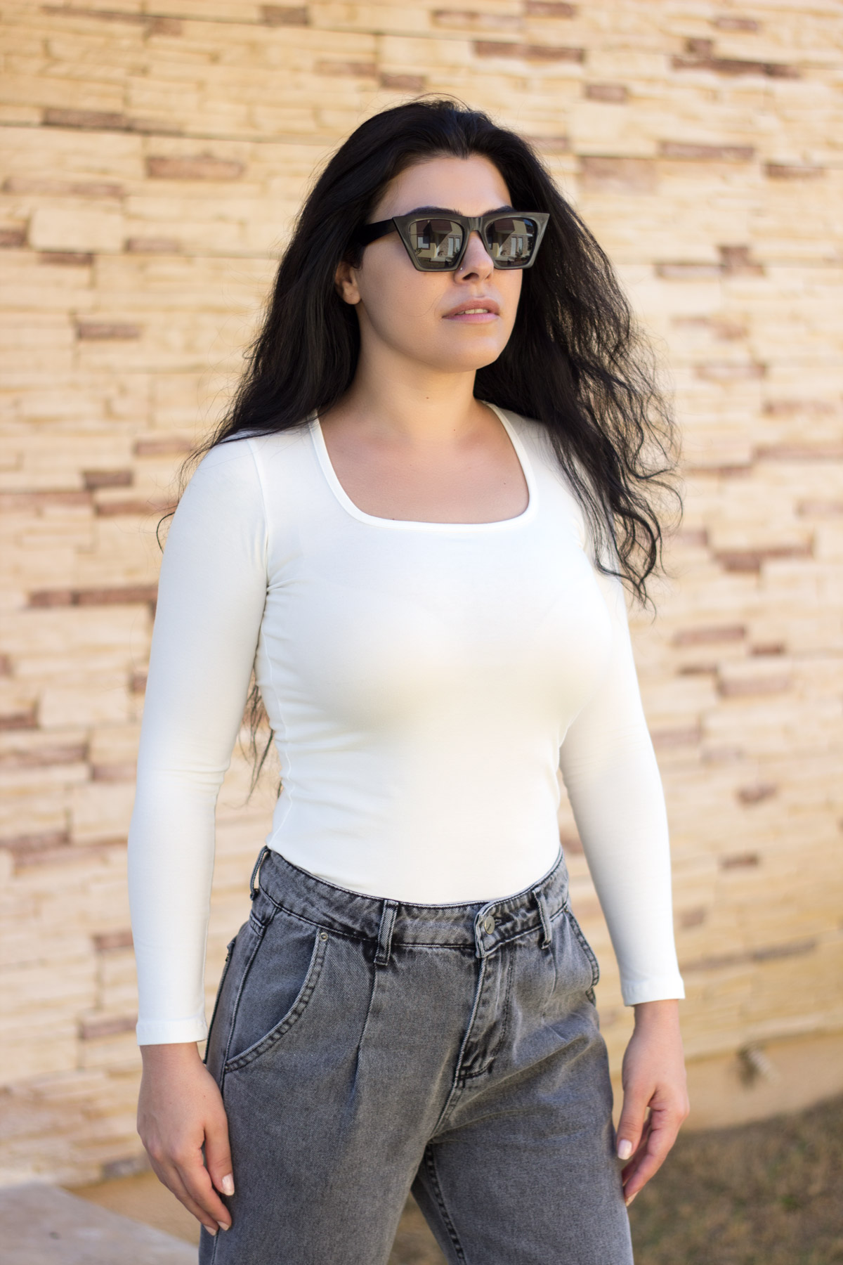 Kadın Beyaz Uzun Kollu %100 Pamuk Kare Yaka İnce Body 20KBDYBKRE