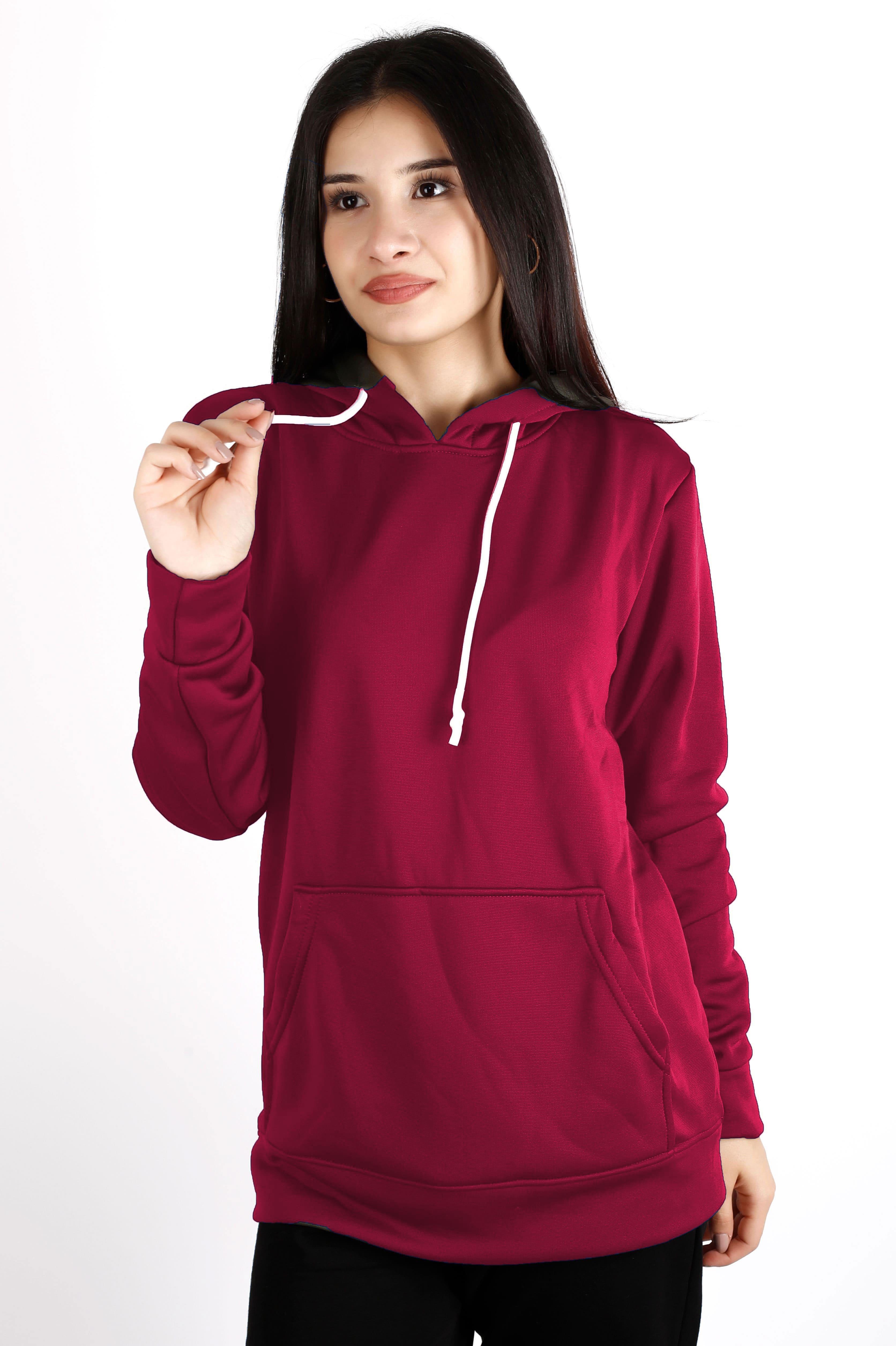 Kadın Bordo İçi Yumuşak Kalın Polar Kanguru Cep Kapüşonlu Sweatshirt 22KSWTPOLM