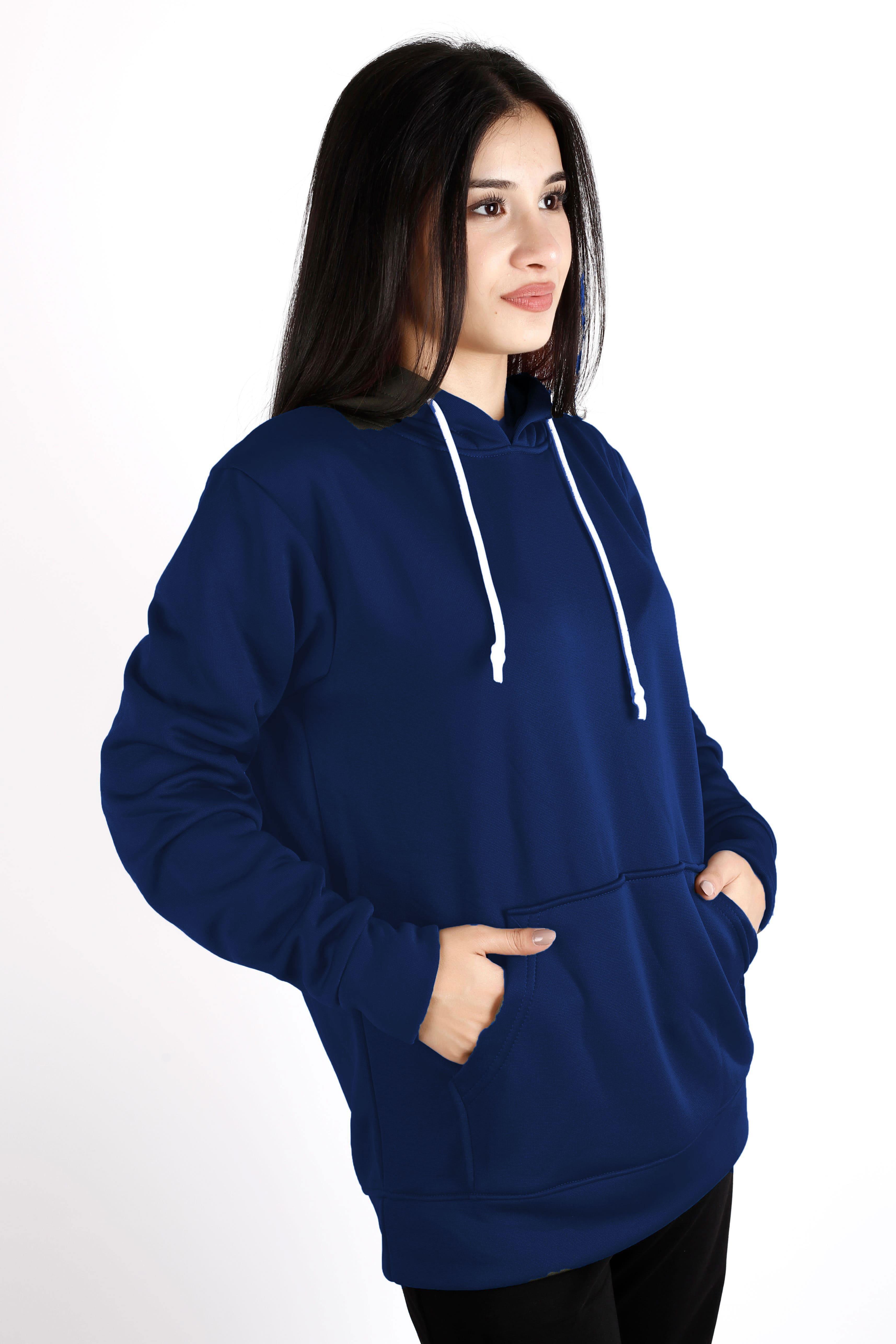 Kadın Lacivert İçi Yumuşak Kalın Polar Kanguru Cep Kapüşonlu Sweatshirt 22KSWTPOLM