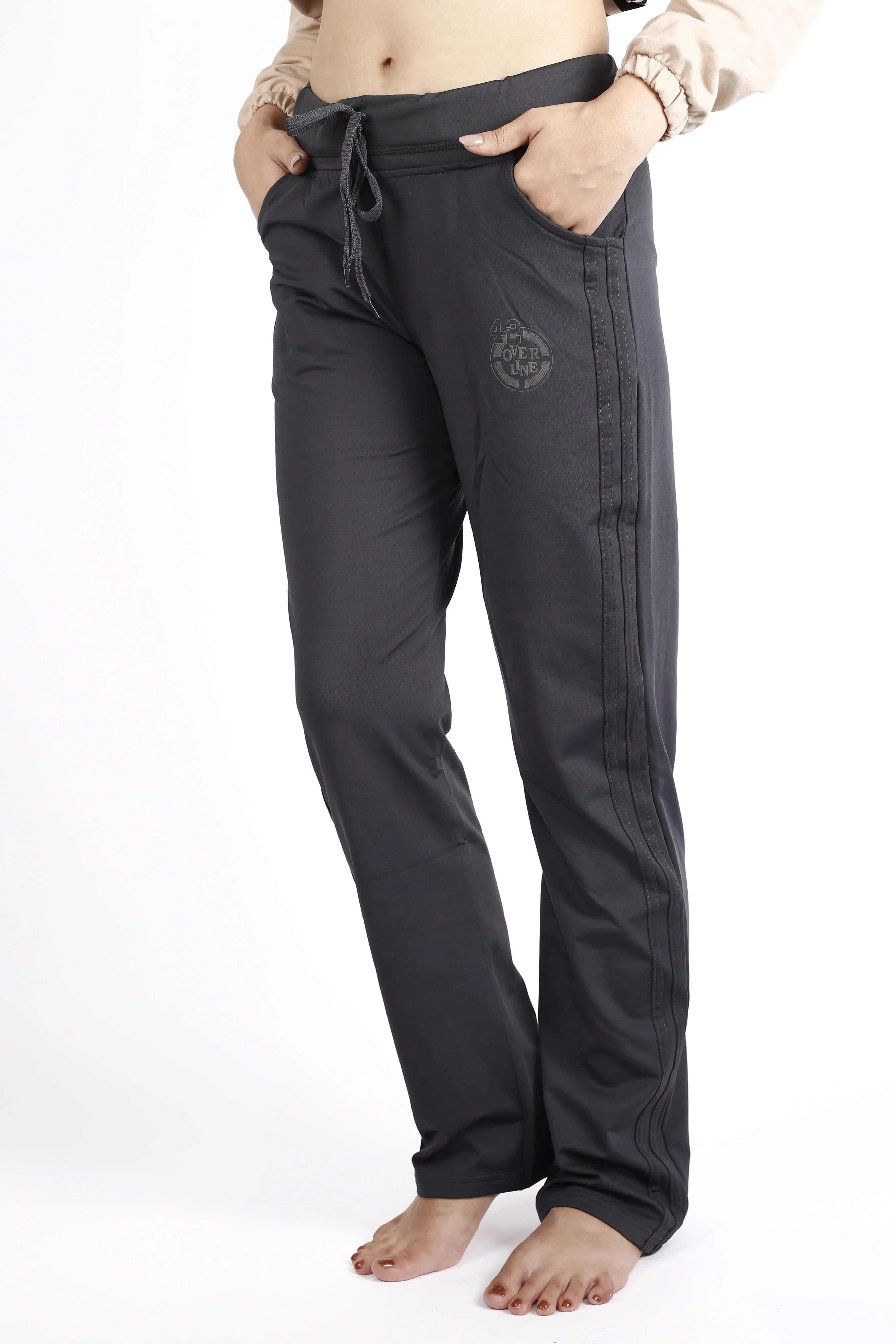 Kadın Füme Şeritli Esnek Rahat Scuba Dalgıç Kumaş Spor Eşofman Altı 21KESAAKT1