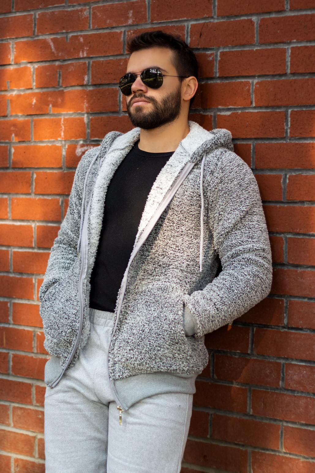 Erkek Gri Peluş Fermuarlı Kapüşonlu Bel Bilek Lastikli Welsoft Ceket 22ECKTARAS