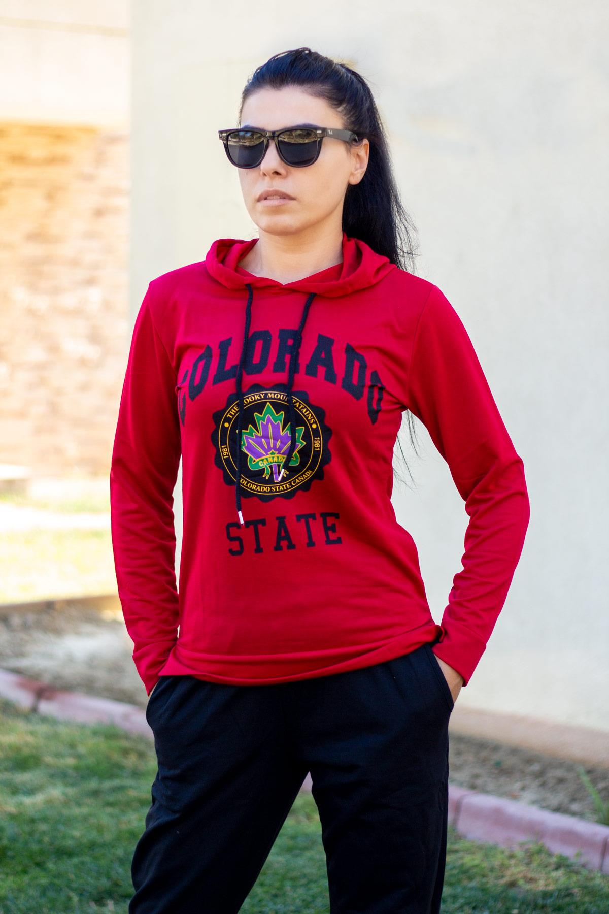 Kadın Kırmızı Colorado State Kapüşonlu Spor Eşofman Takımı 21KESTCORD