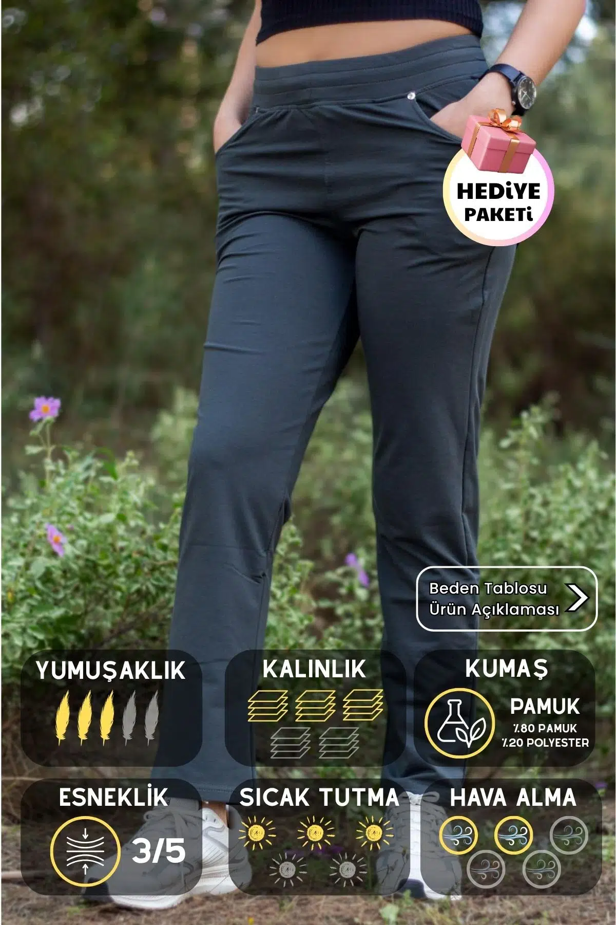 Kadın Koyu Yeşil Ön Arka Cep Gizli İpli Lastikli Rahat Pantolon Eşofman Altı 21KESAPANT