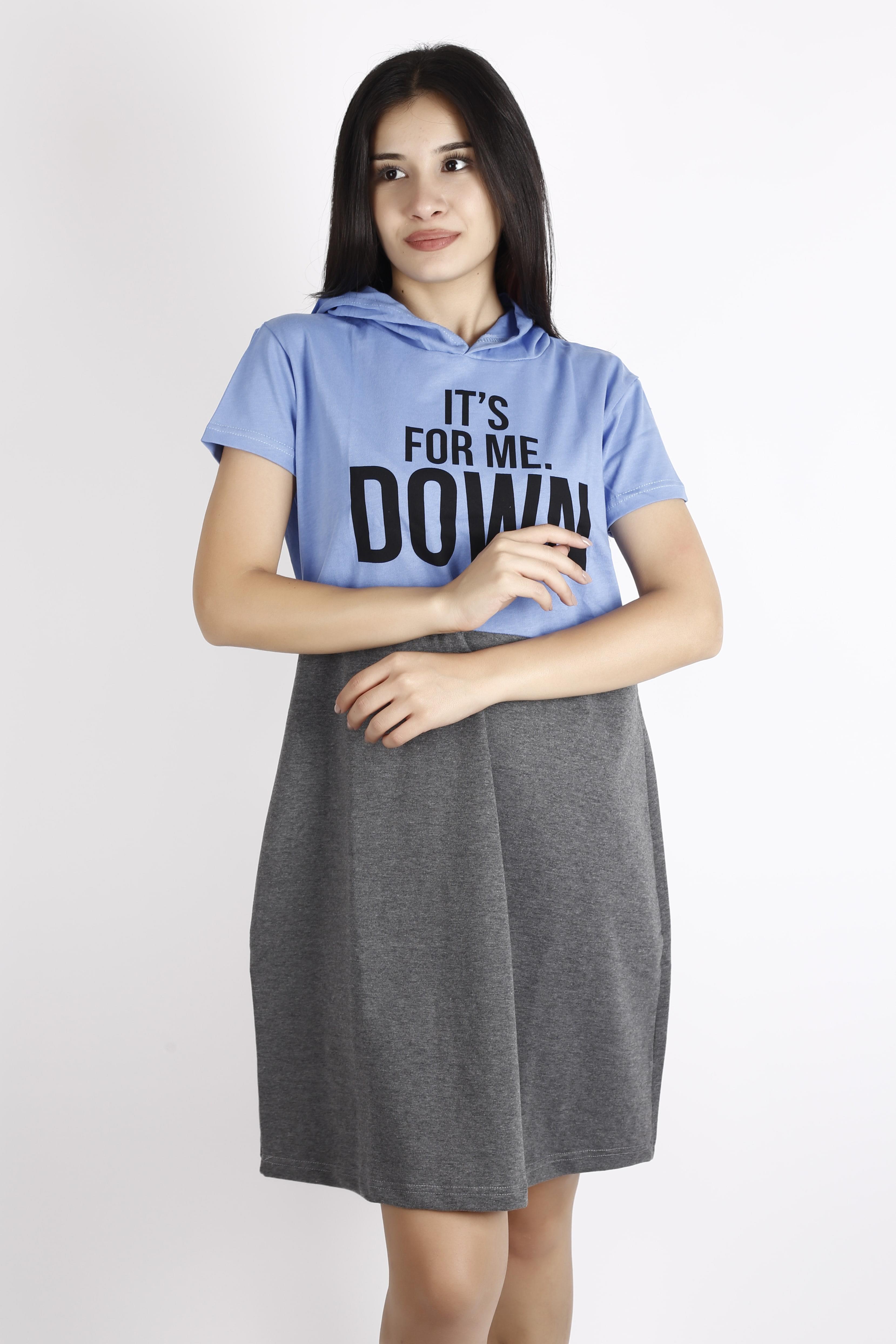 Kadın Lila Kısa Kollu Diz Üstü Elbise Pamuk Uzun Tunik 22KTNKTONO