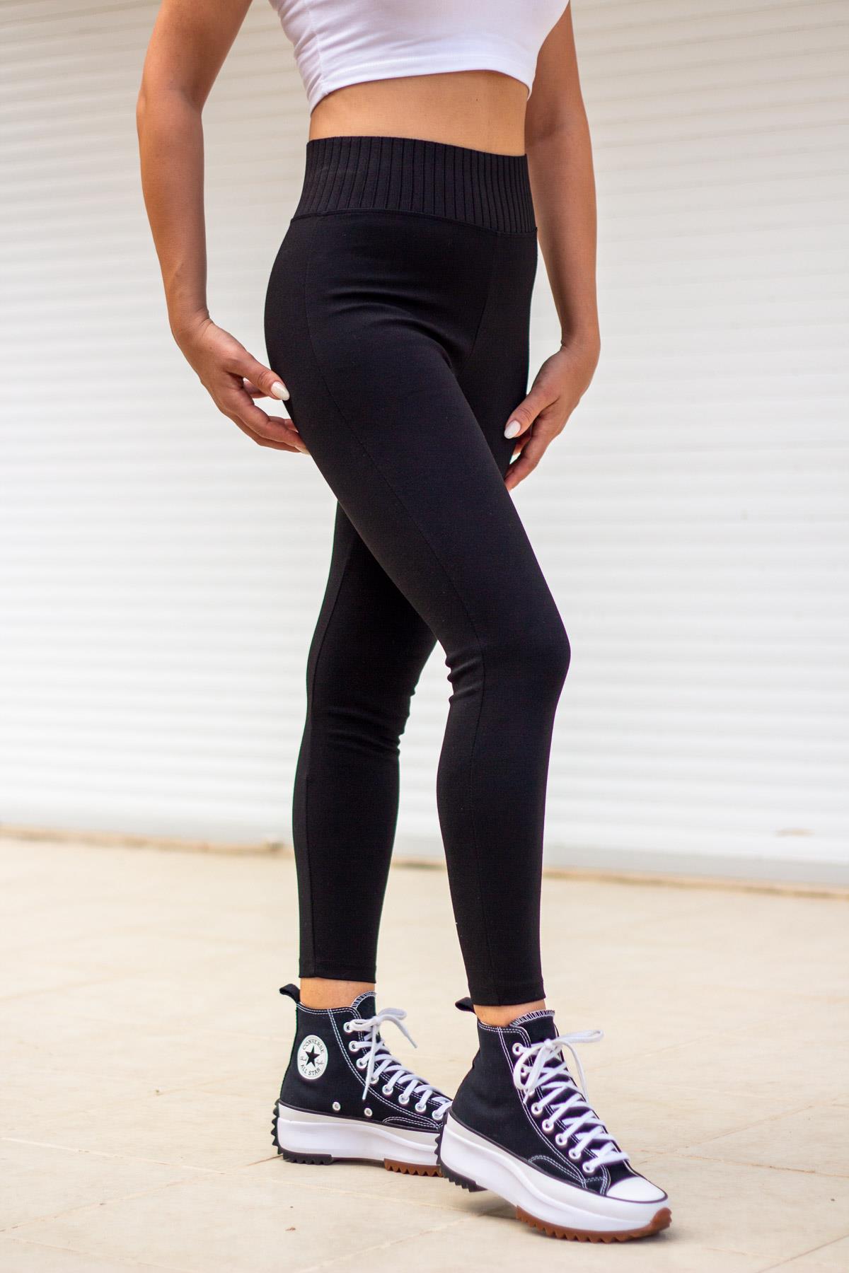 Kadın Mat Siyah Yüksek Bel Korse Toplayıcılı Çelik Kalın Tayt 23KTYTKORS