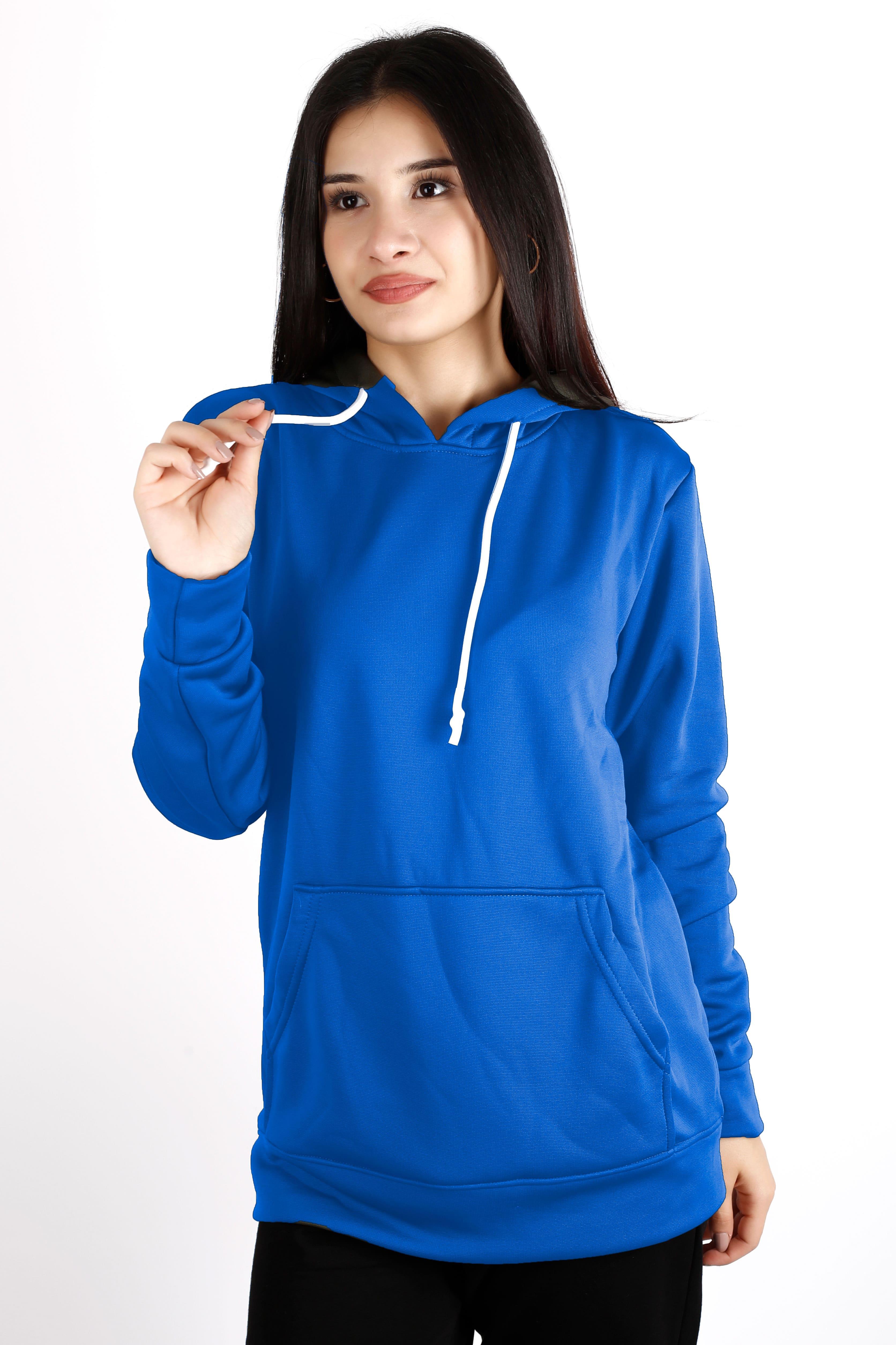 Kadın Mavi İçi Yumuşak Kalın Polar Kanguru Cep Kapüşonlu Sweatshirt 22KSWTPOLM