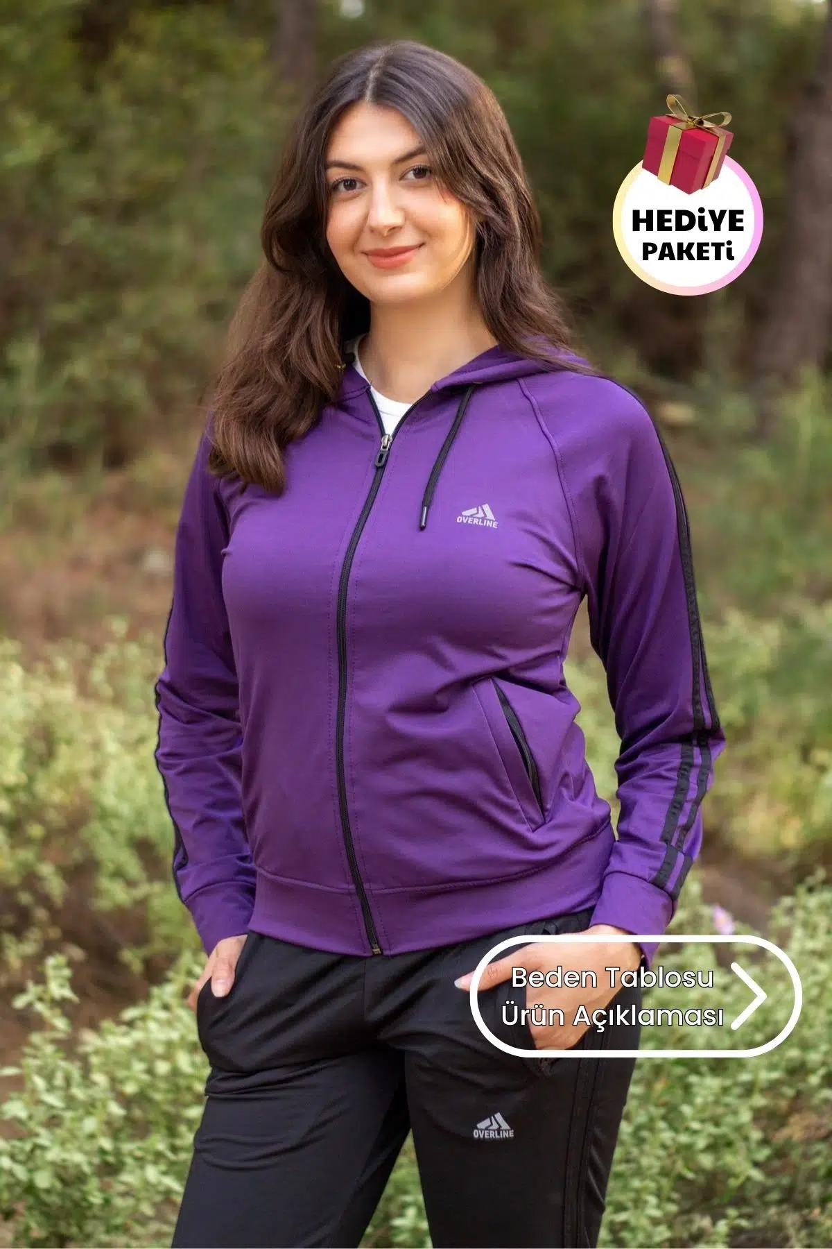 Kadın Mor Fermuarlı Kapüşonlu Dalgıç Scuba Alt Üst Spor Eşofman Takımı 21KESTAX11