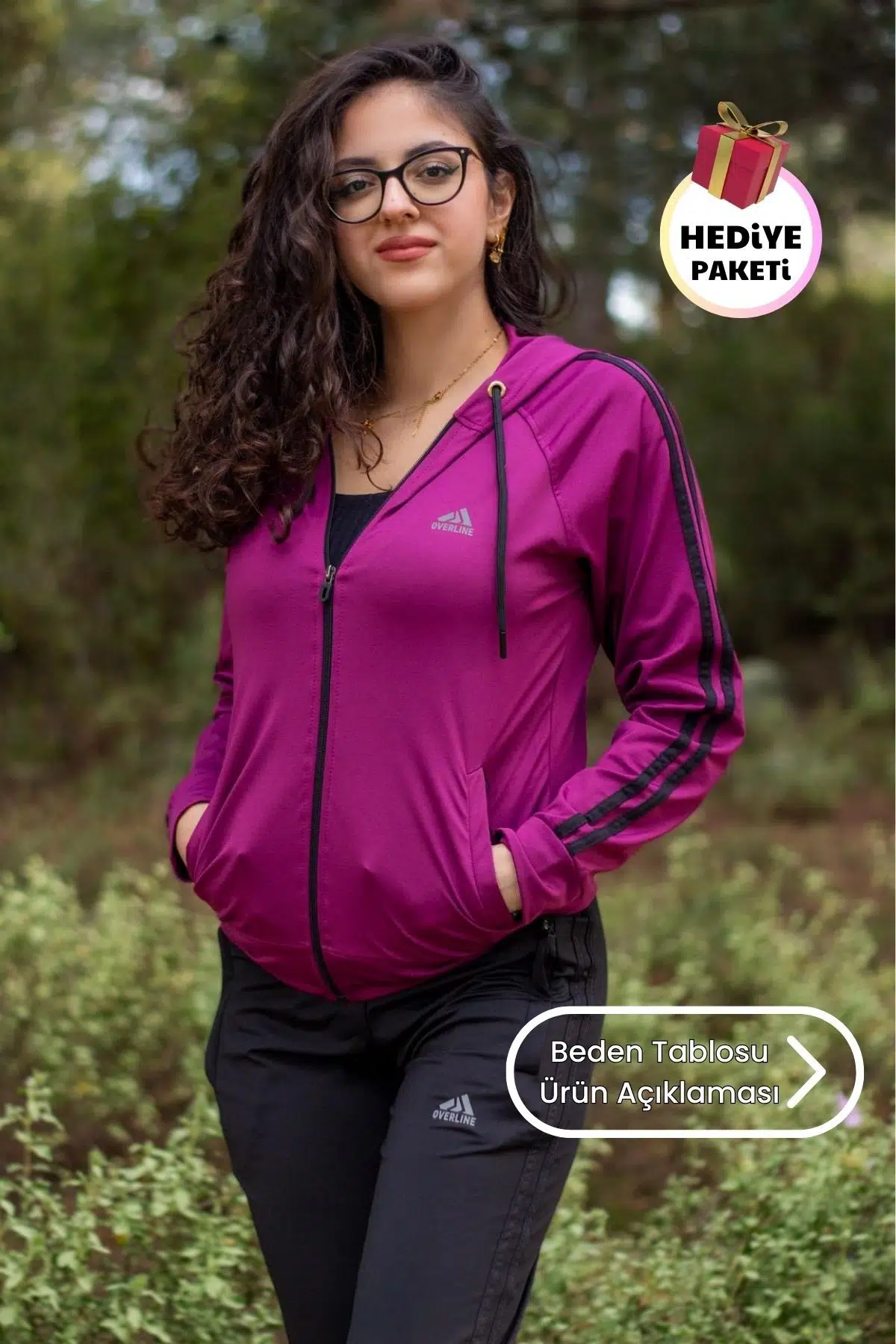 Kadın Mürdüm Fermuarlı Kapüşonlu Dalgıç Scuba Alt Üst Spor Eşofman Takımı 21KESTAX11