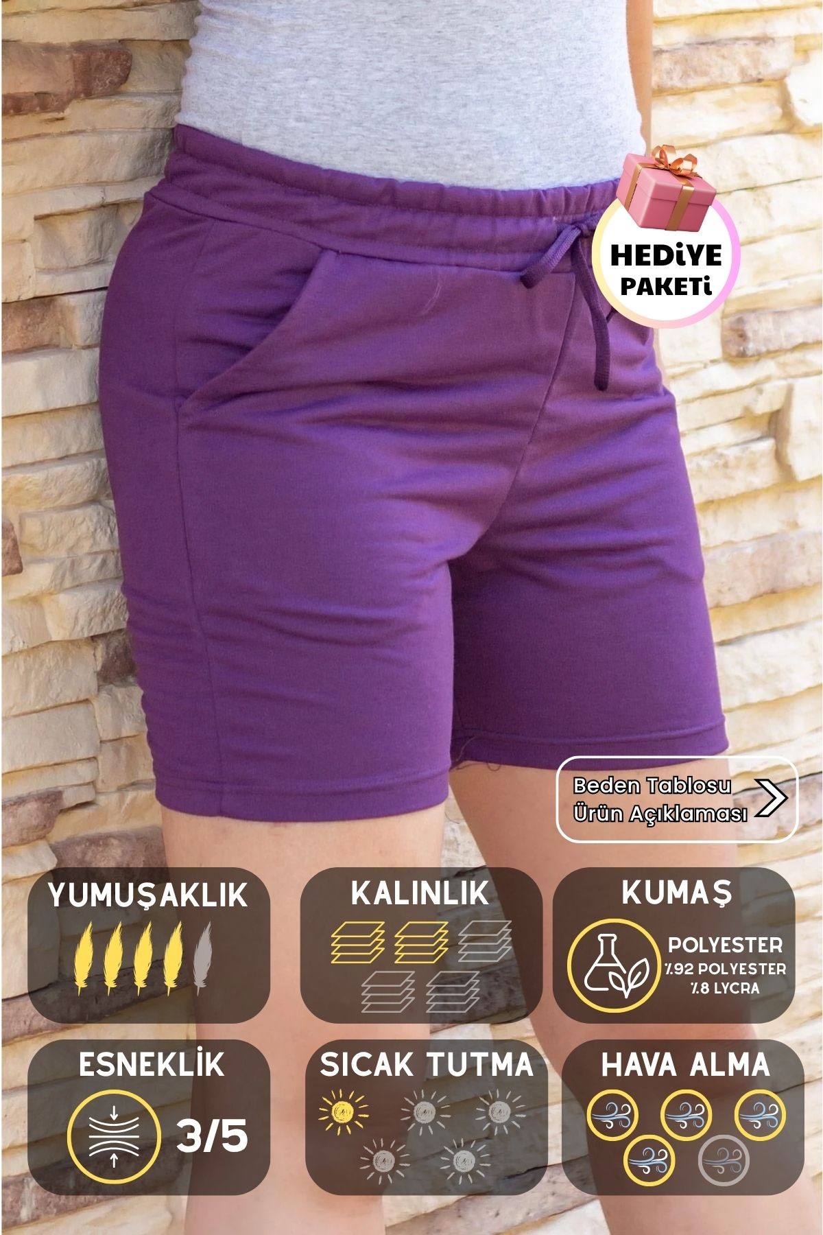 Kadın Mürdüm Kısa Penye Belden İpli Şort 21KSRTKPEN