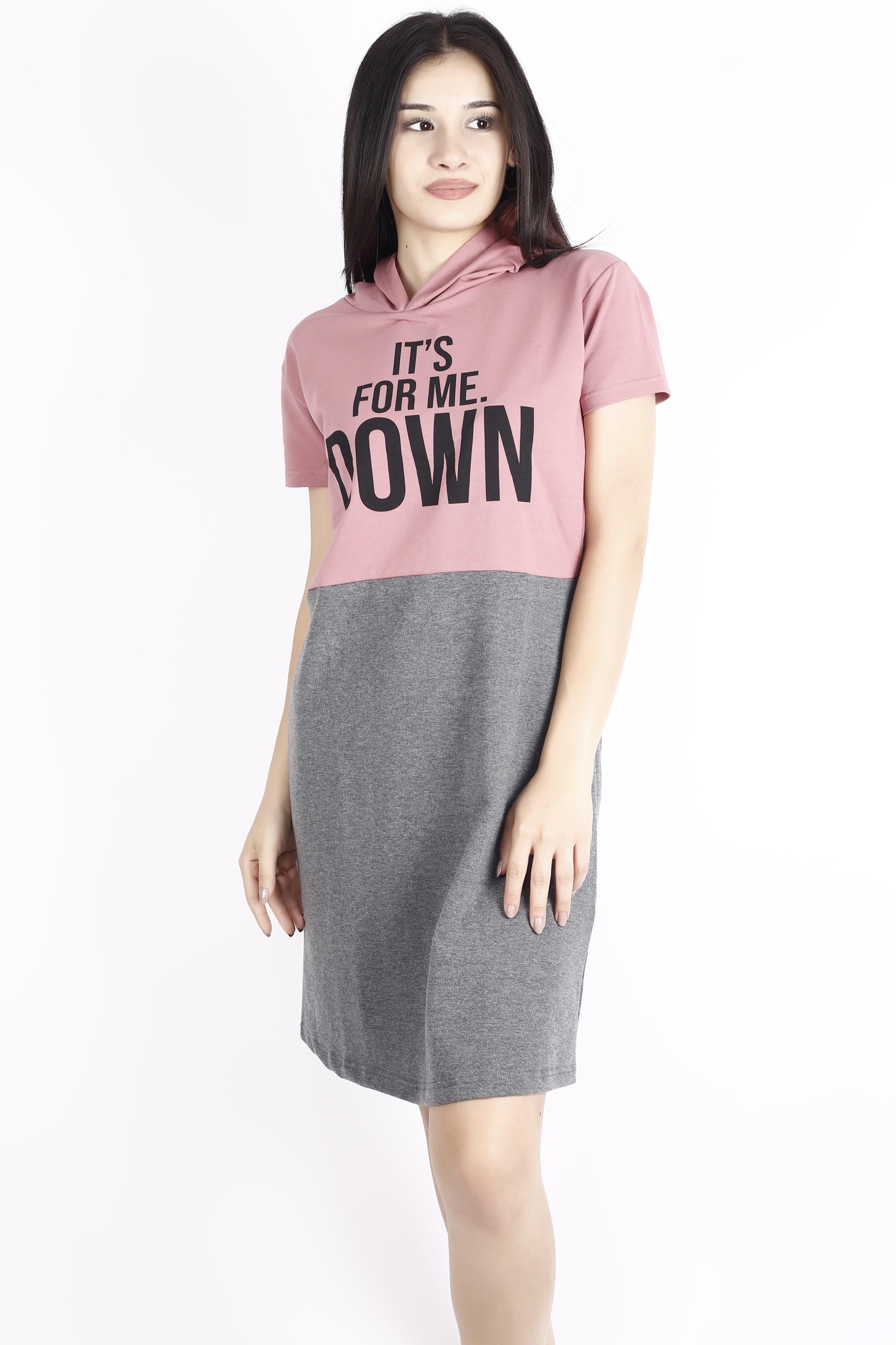 Kadın Pudra Kısa Kollu Diz Üstü Elbise Pamuk Uzun Tunik 22KTNKTONO