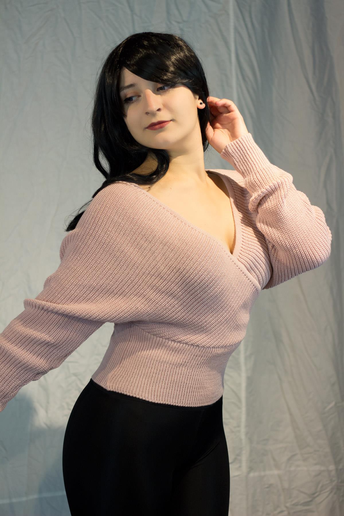 Kadın Pudra Kruvaze V Yaka Fitilli Tiko Kazak 20KKZKKRVZ