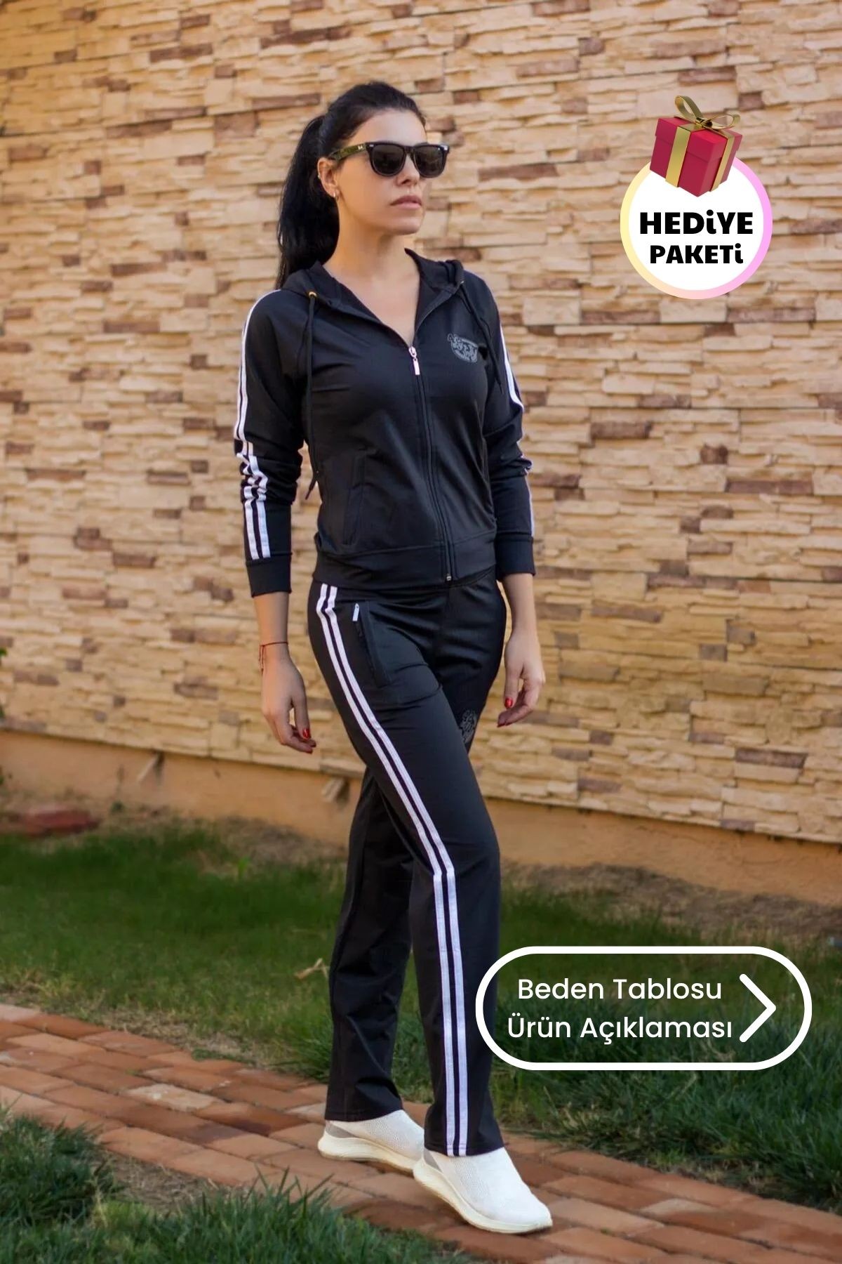 Kadın Siyah Beyaz Fermuarlı Dalgıç Scuba Kumaş Alt Üst Spor Eşofman Takımı 21KESTAX11