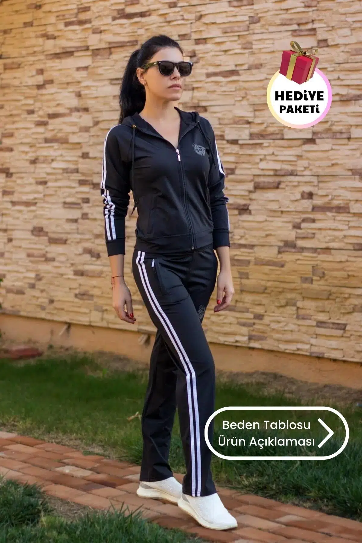 Kadın Siyah Beyaz Fermuarlı Dalgıç Scuba Kumaş Alt Üst Spor Eşofman Takımı 21KESTAX11