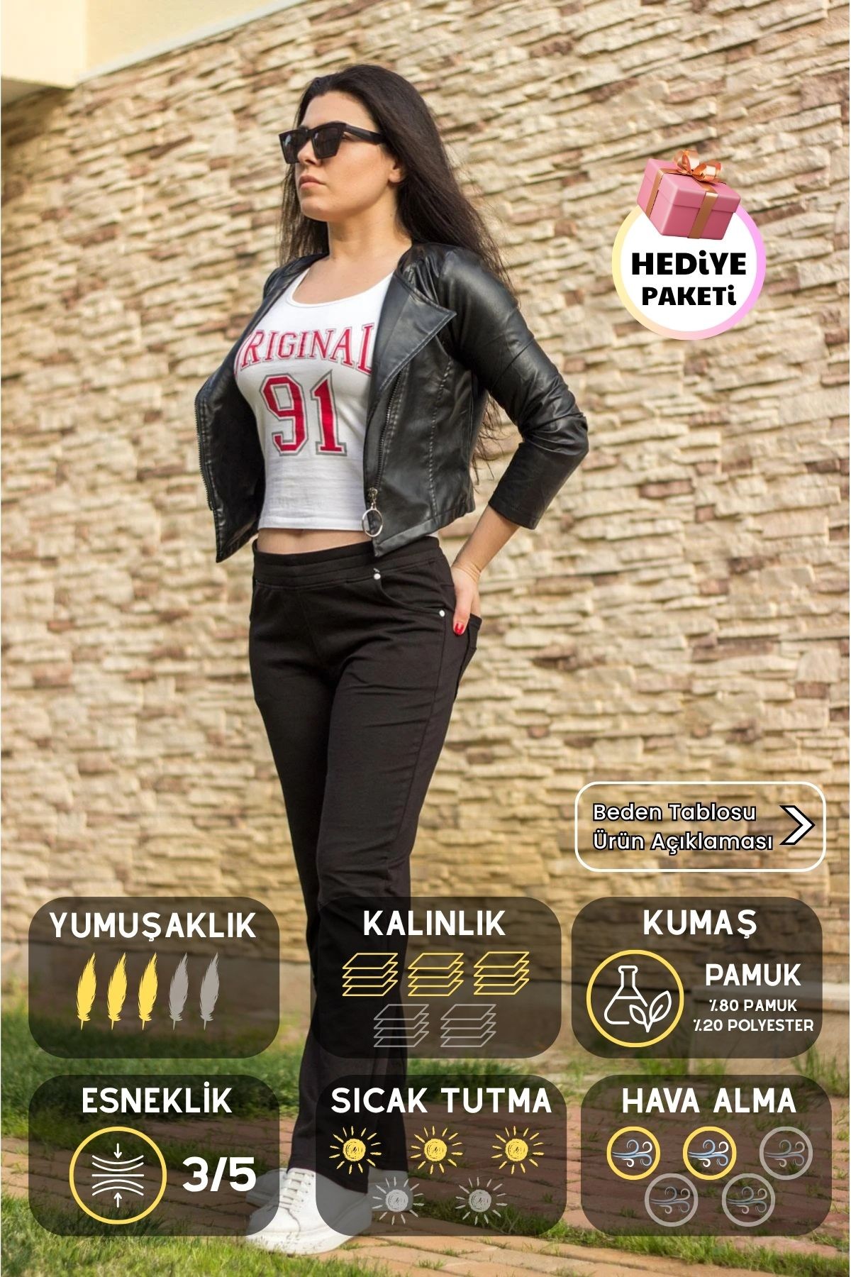 Kadın Siyah Ön Arka Cep Gizli İpli Lastikli Rahat Pantolon Eşofman Altı 21KESAPANT