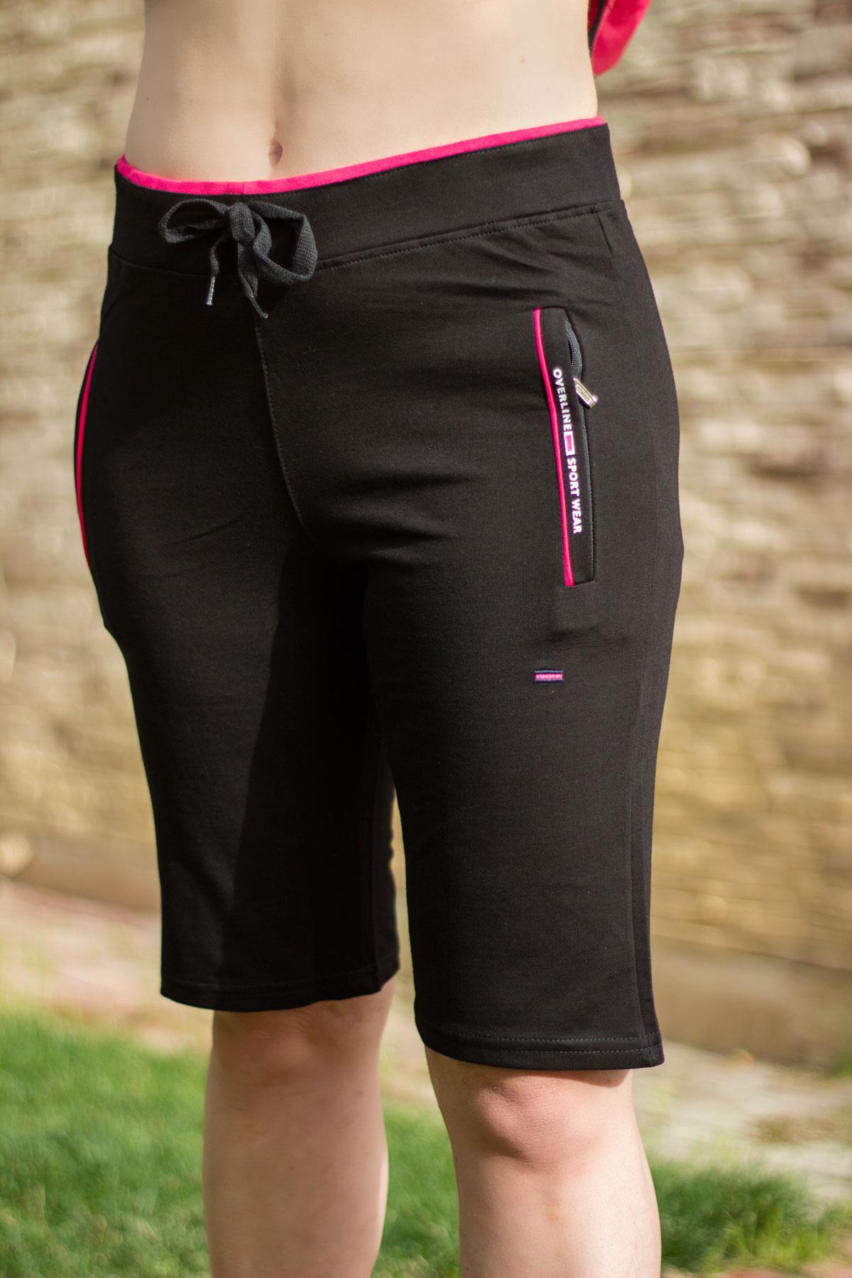 Kadın Belden İpli Lastikli Fermuarlı Spor Siyah Şort 21KSRTQATA