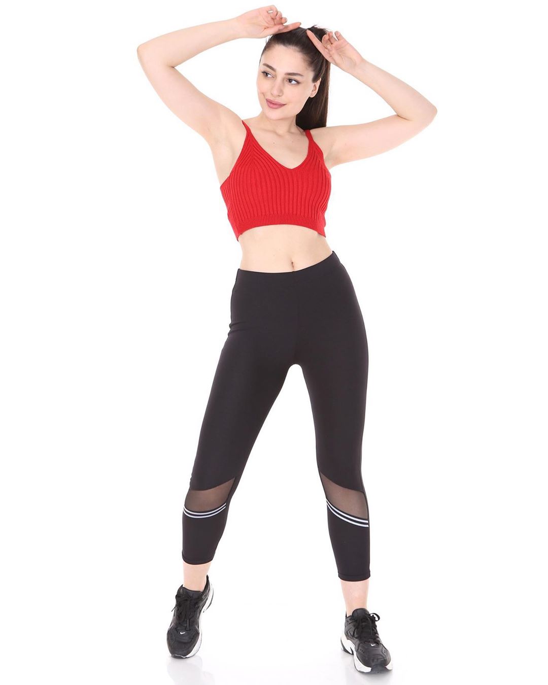 Kadın Siyah Tül Detaylı Toparlayıcı Sporcu Tayt 20TYTSH002