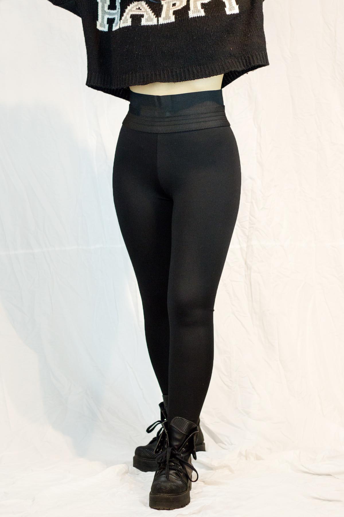 Kadın Siyah Çelik Örme Korseli Toplayıcılı Yüksek Bel Kemerli Tayt 20KTYTINKM