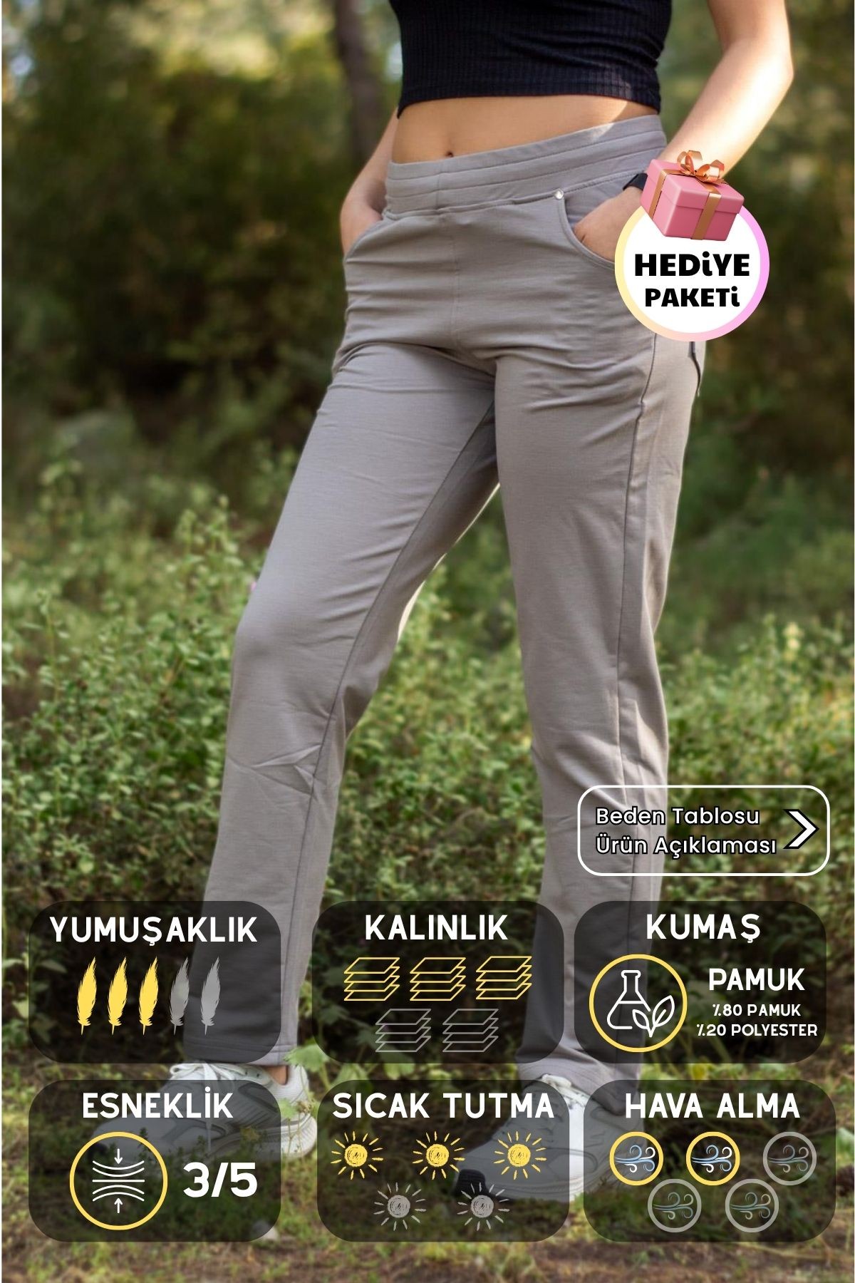 Kadın Taş Ön Arka Cep Gizli İpli Lastikli Rahat Pantolon Eşofman Altı 21KESAPANT