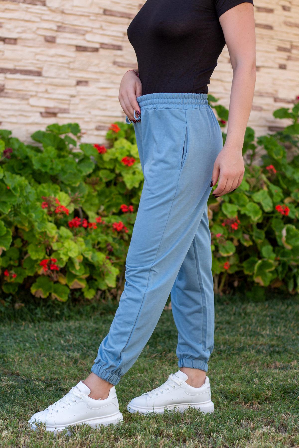 Kadın Turkuaz Bel Lastikli Paça Ribanalı Eşofman Altı 21KESAOPAC