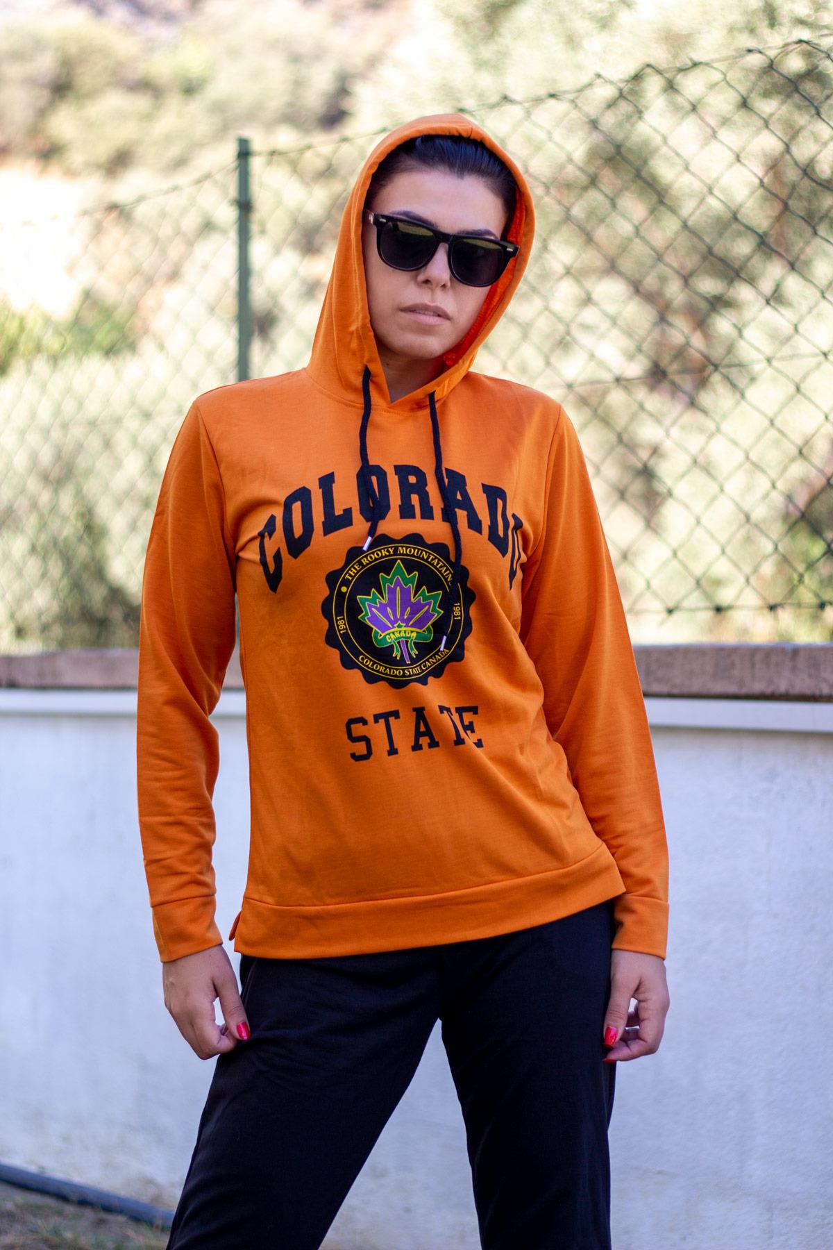 Kadın Turuncu Colorado State Kapüşonlu Spor Eşofman Takımı 21KESTCORD