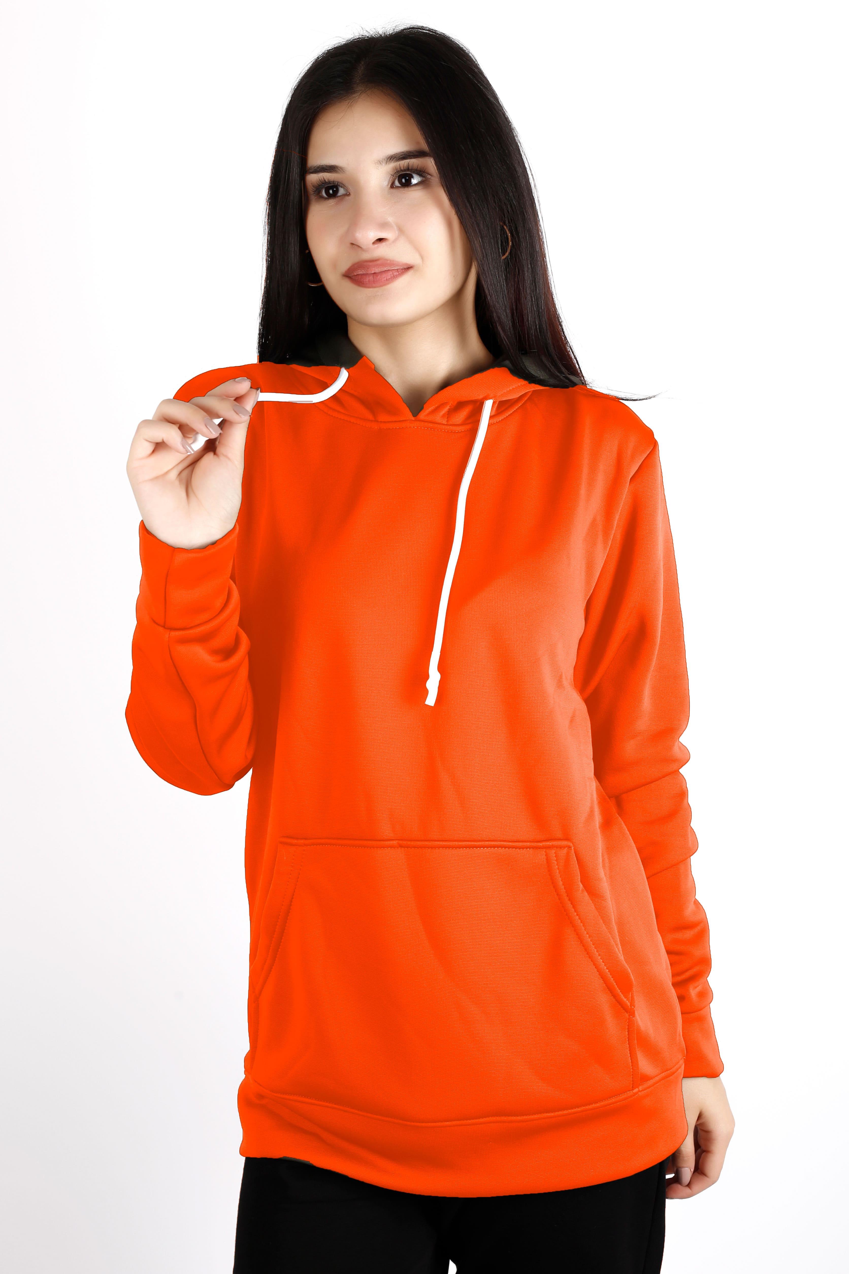 Kadın Turuncu İçi Yumuşak Kalın Polar Kanguru Cep Kapüşonlu Sweatshirt 22KSWTPOLM