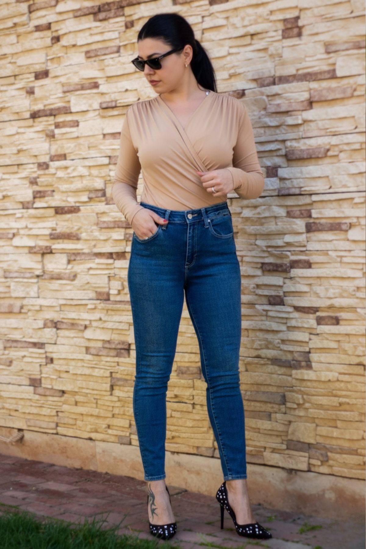 Kadın Vizon Kruvaze Kapamalı Sandy Kumaş Bluz 25KBLZ4058