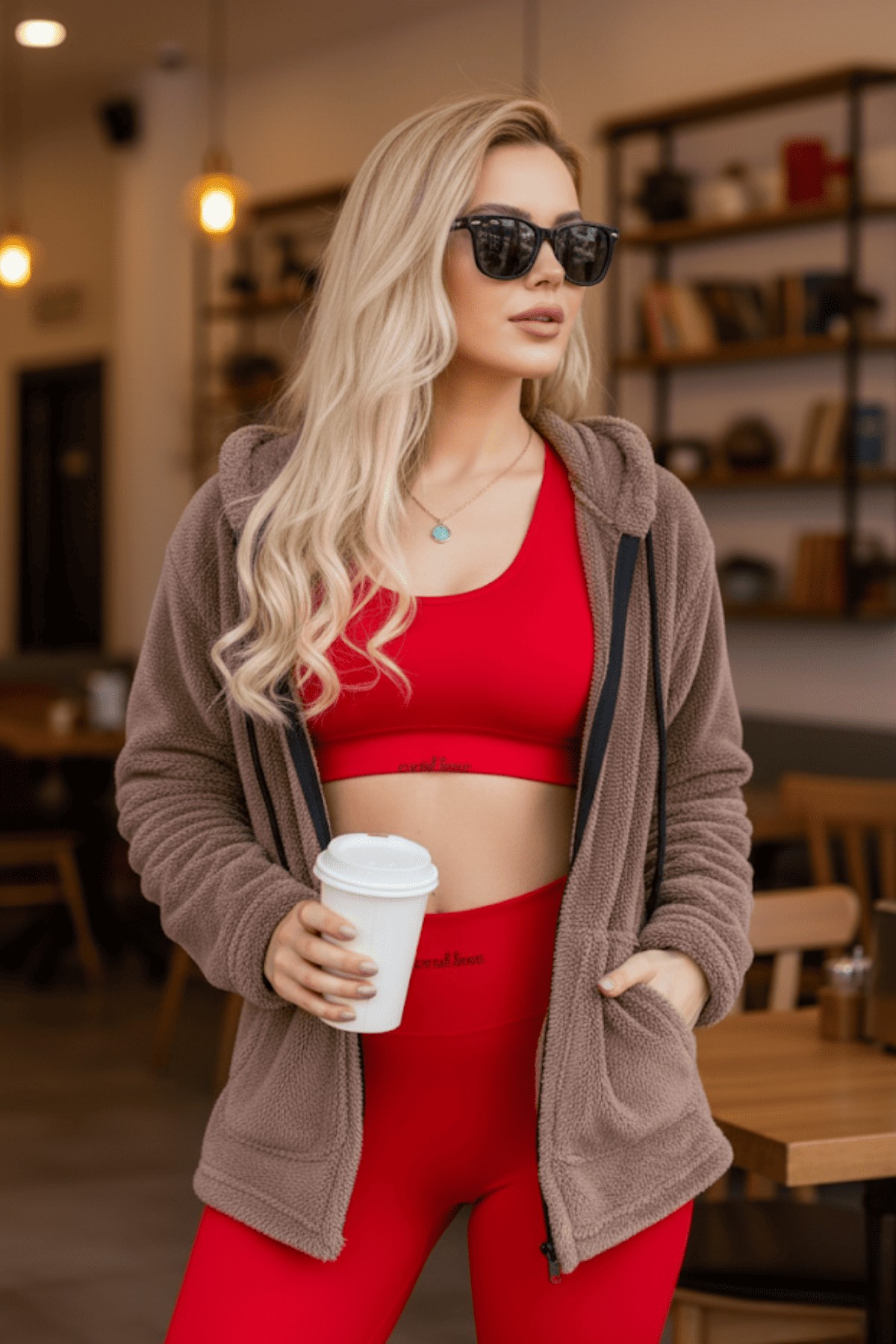 Kadın Vizon Peluş Kalın Fermuarlı Kapüşonlu Cepli Ceket 23KCKTMY50