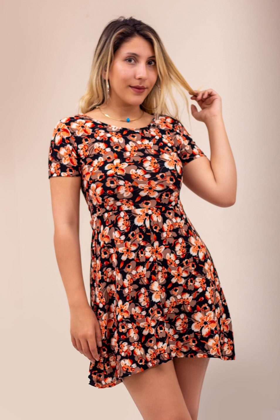 Kırmızı Çiçek Desen Esnek Sırt Çapraz İpli Elbise 22KELBKCCK