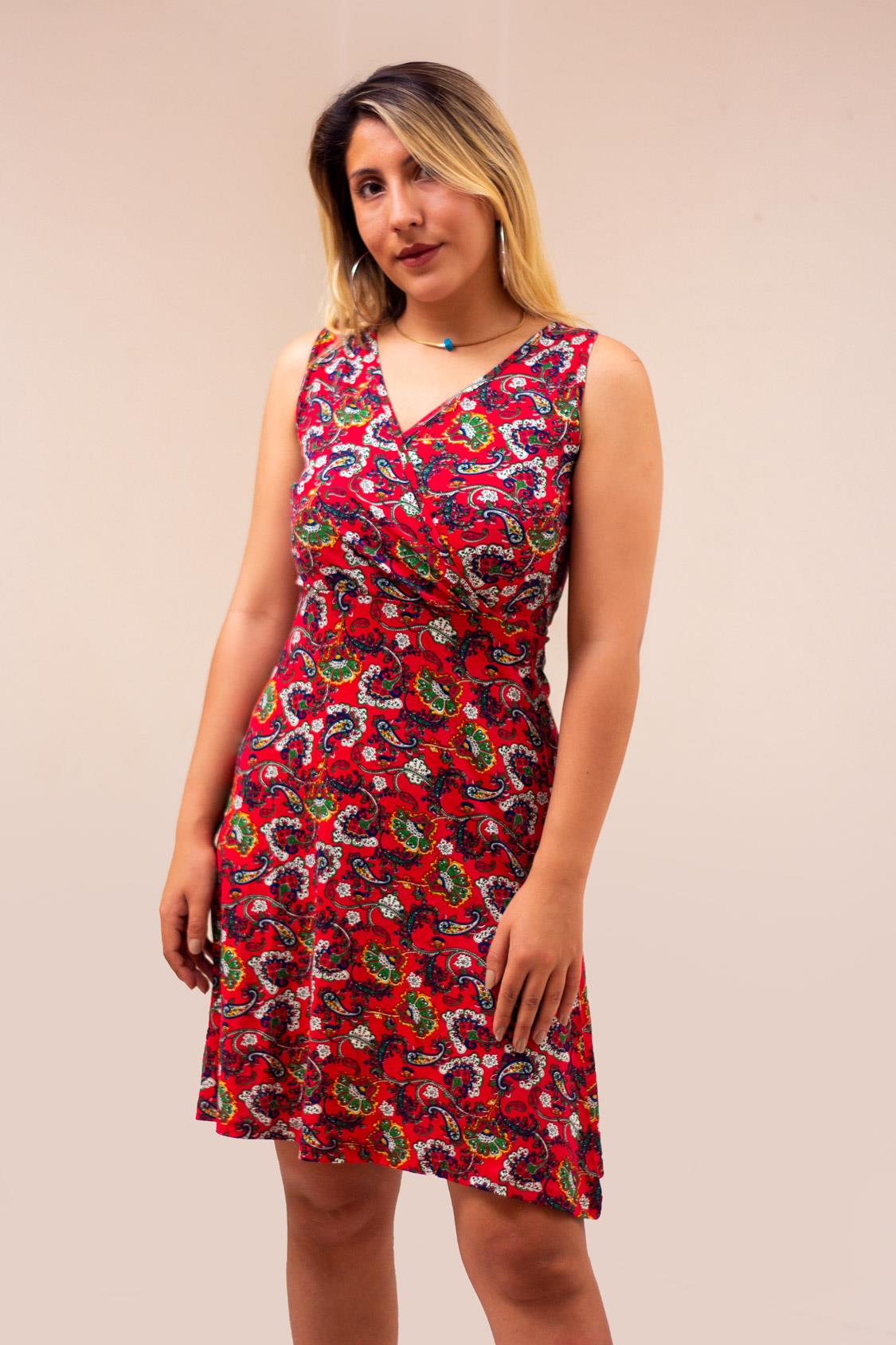 Kırmızı Kruvaze V Yaka Sıfır Kol Kadın Elbise 22KELBVELS