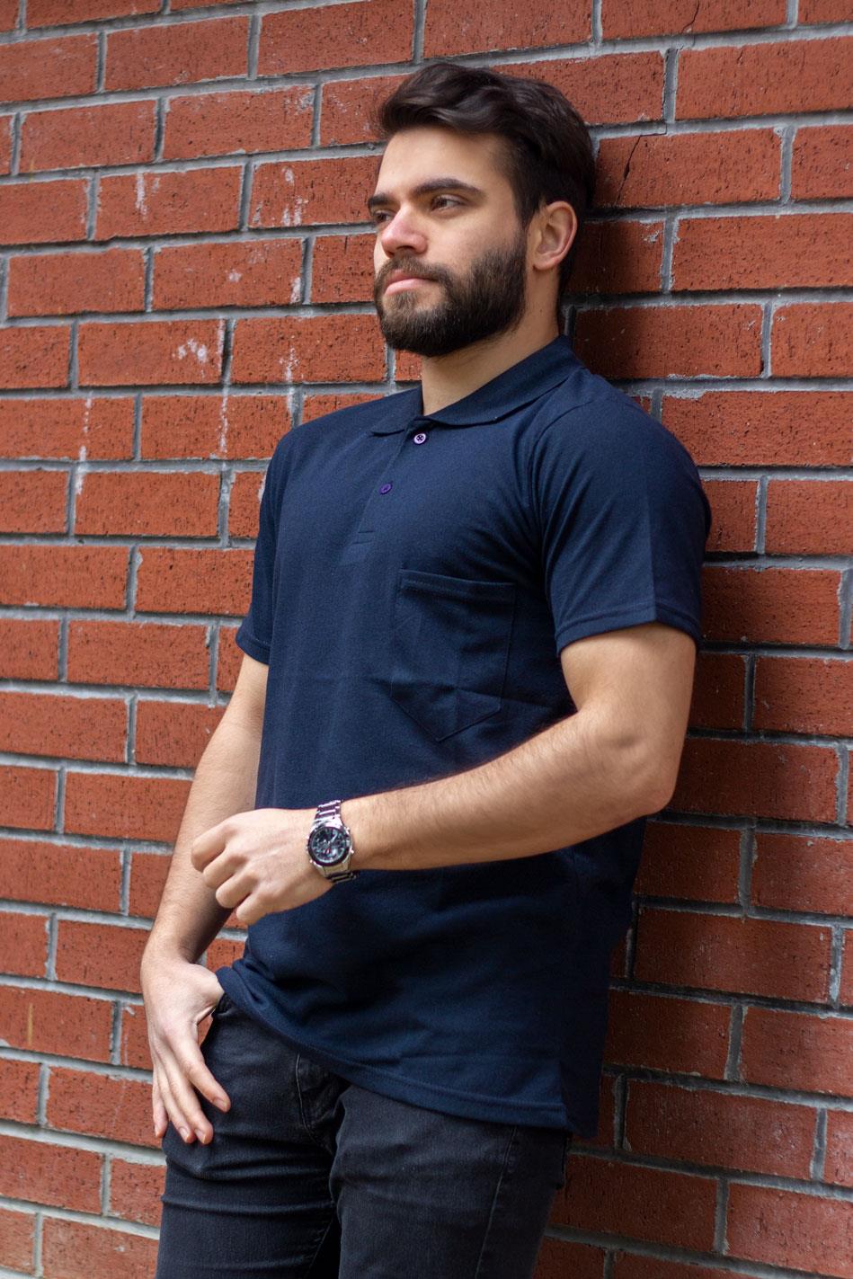 Lacivert Basic Düz Polo Yaka Kısa Kollu Pamuklu Erkek Tişört 22EPLYOPOL