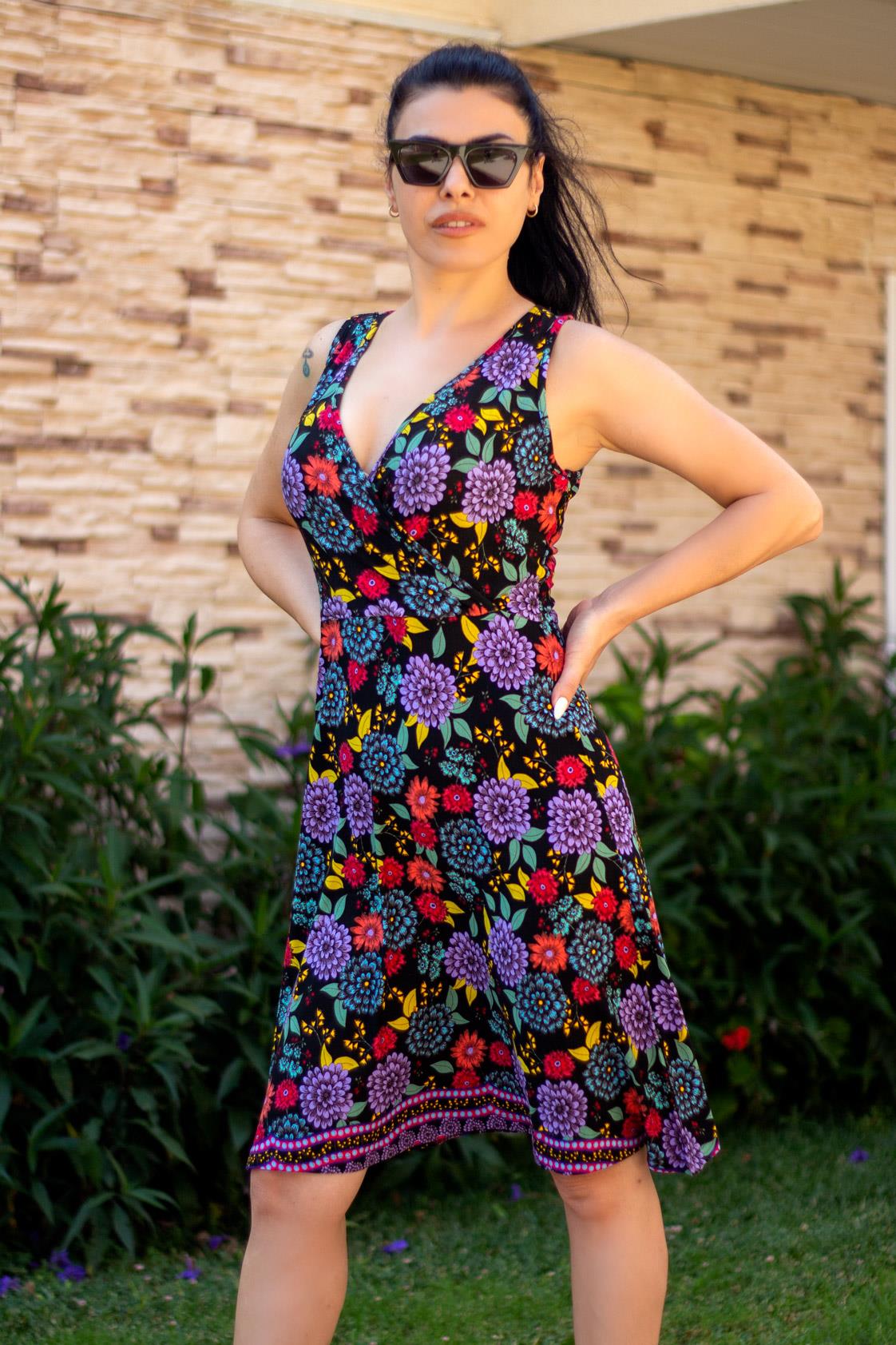 Mor Kruvaze V Yaka Sıfır Kol Kadın Elbise 22KELBVELS