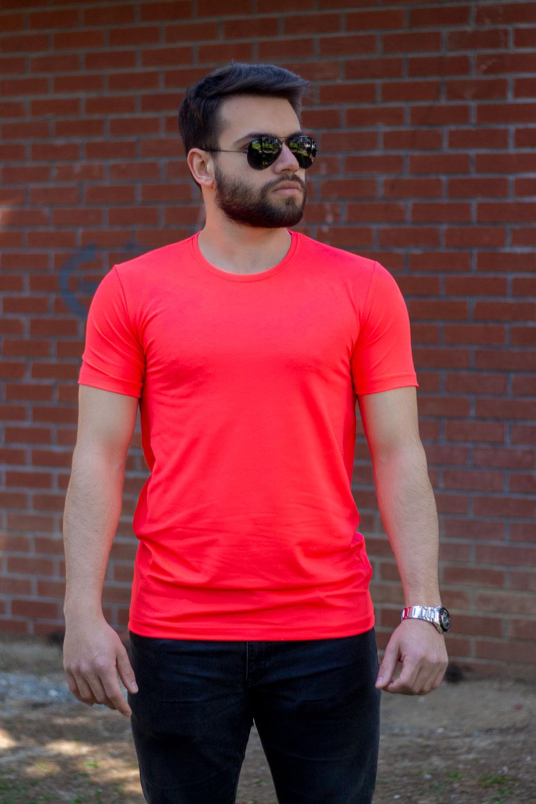Neon Pembe Basic Rahat İnce Petek Kumaş Spor Erkek Tshirt 22ETSHPORT