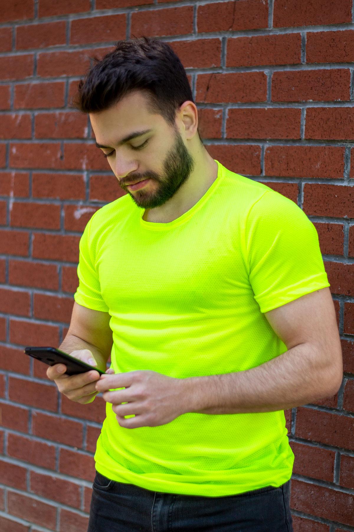 Neon Yeşil Basic Rahat İnce Petek Kumaş Erkek Spor Tshirt 22ETSHPORT