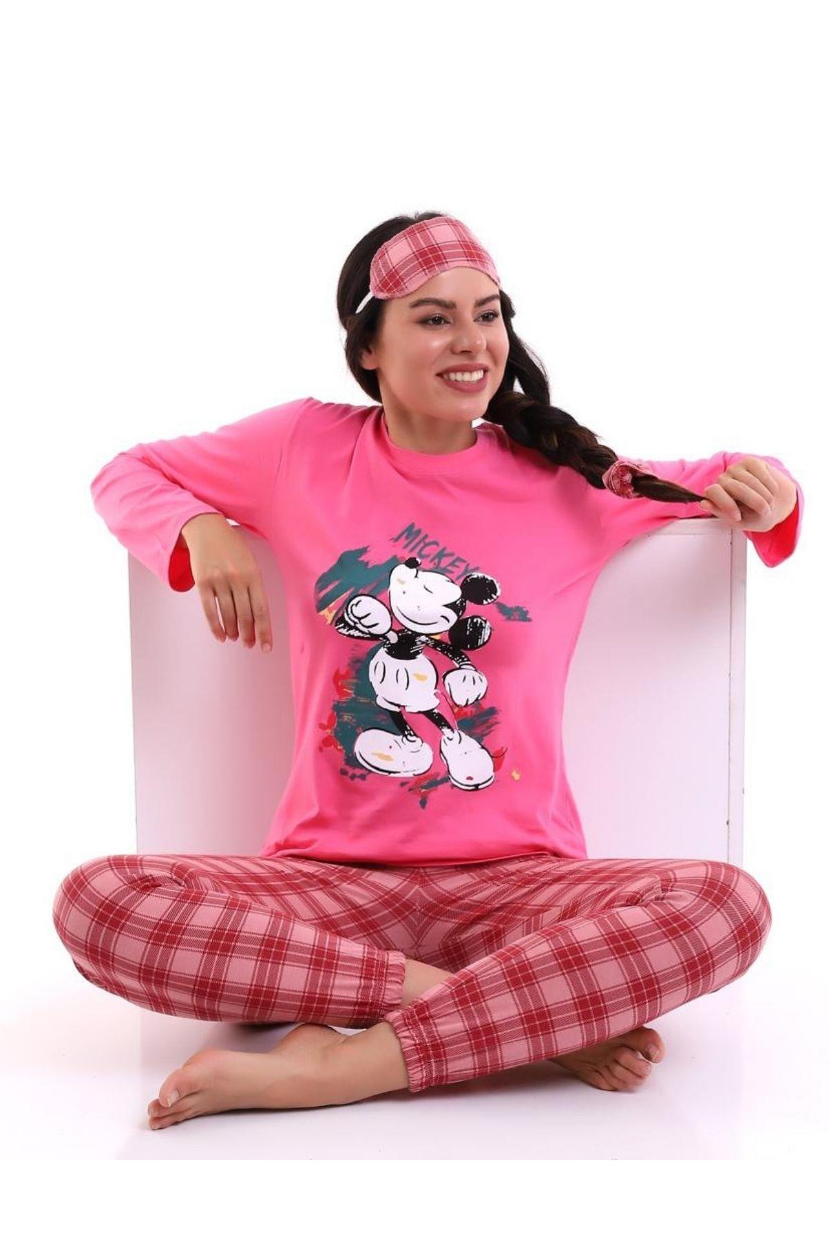 Pembe Mickey Minnie Baskılı Kadın Pijama Takımı 22KPJTMNNE