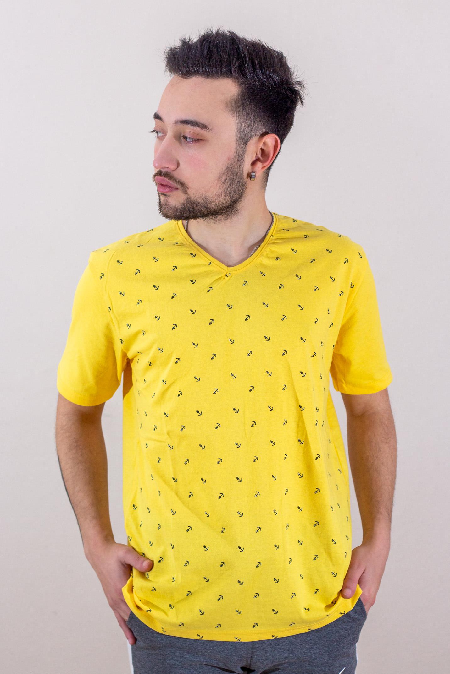 Sarı Çapa Baskılı Kısa Kollu V Yaka Erkek Tişört 22ETSHVCPA