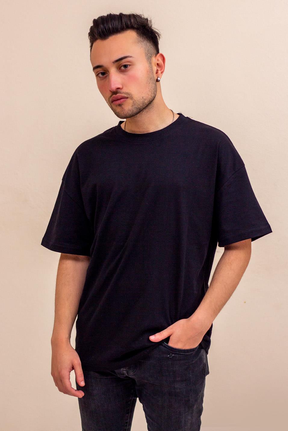 Siyah Basic Düz Baskısız Pamuklu Oversize Tişört 22ETSHOVRS