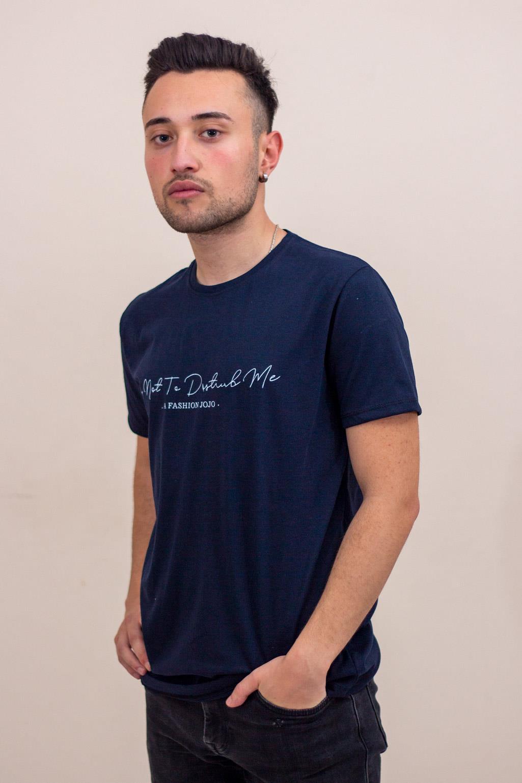 Lacivert El Yazısı İmza Baskı Normal Kesim Bisiklet Yaka Erkek T-Shirt 22ETSHEYAZ