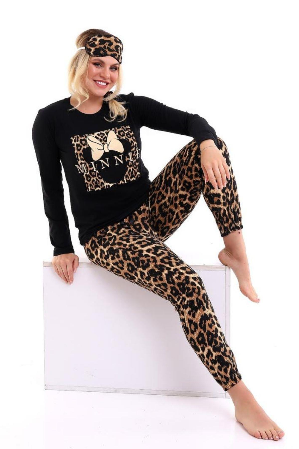 Siyah Mickey Minnie Baskılı Kadın Pijama Takımı 22KPJTMNNE
