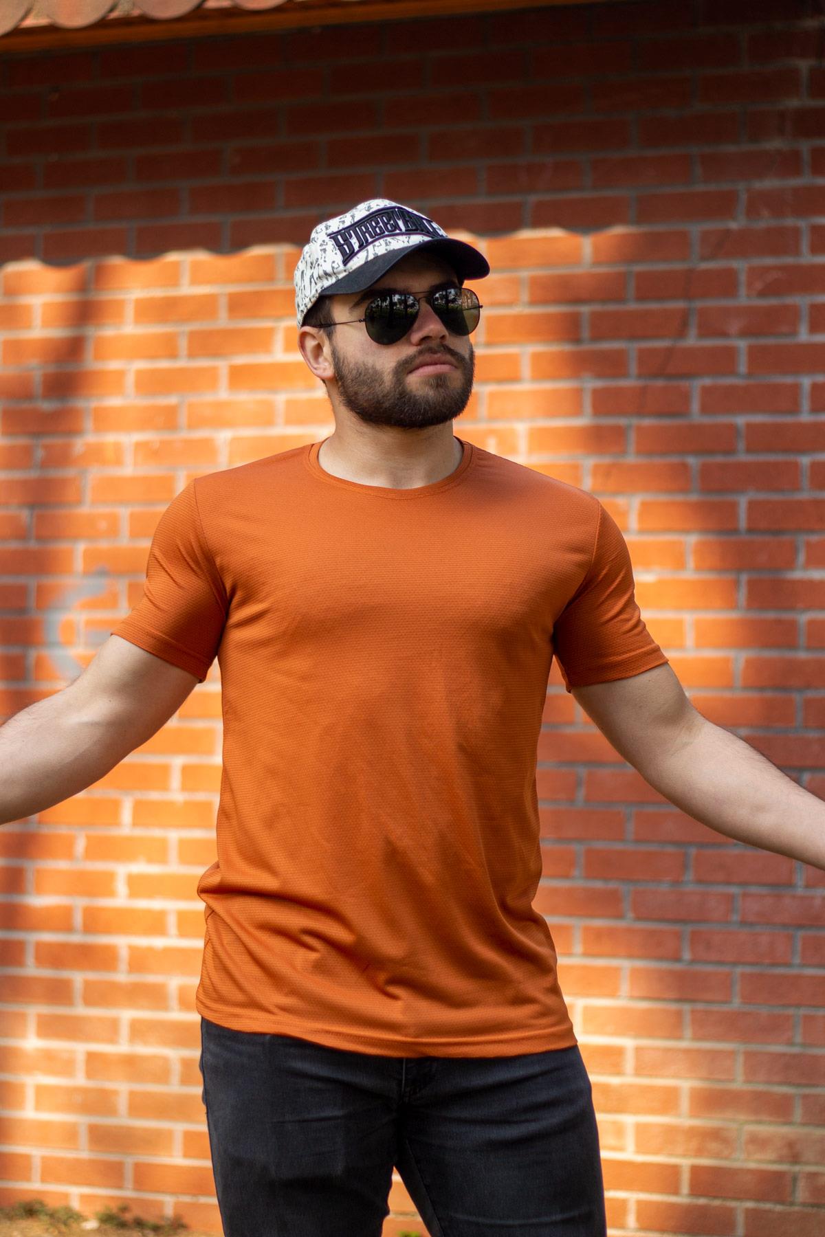 Turuncu Basic Rahat İnce Petek Kumaş Spor Erkek Tshirt 22ETSHPORT